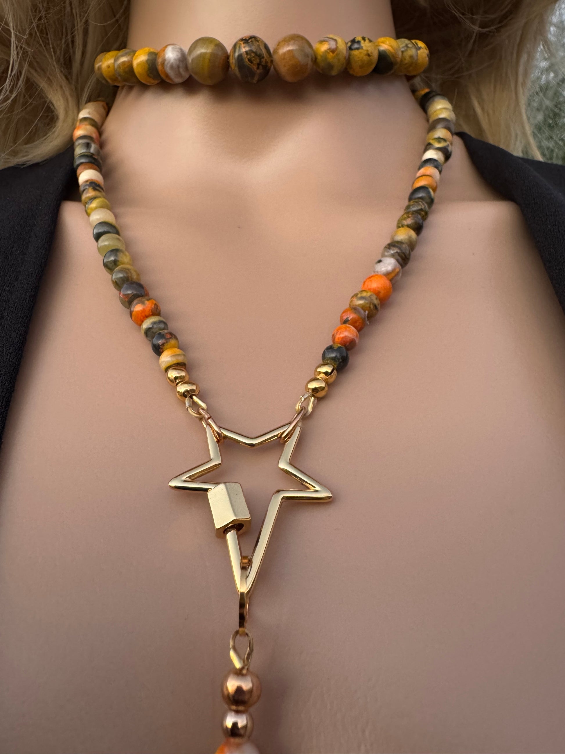 COLLECTIBLE! Bumblebee Jasper Wrap Lariat Necklace