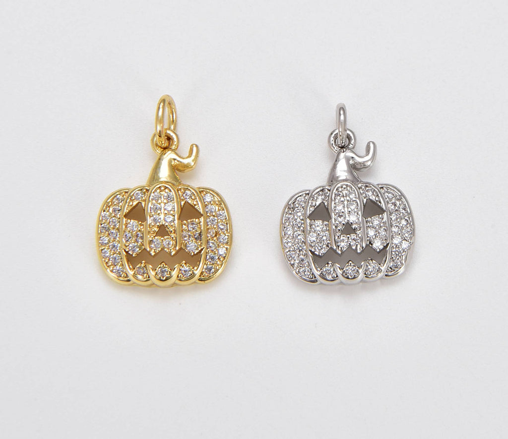 18K Gold Filled Halloween Pumpkin Charm CZ Micro Pave
