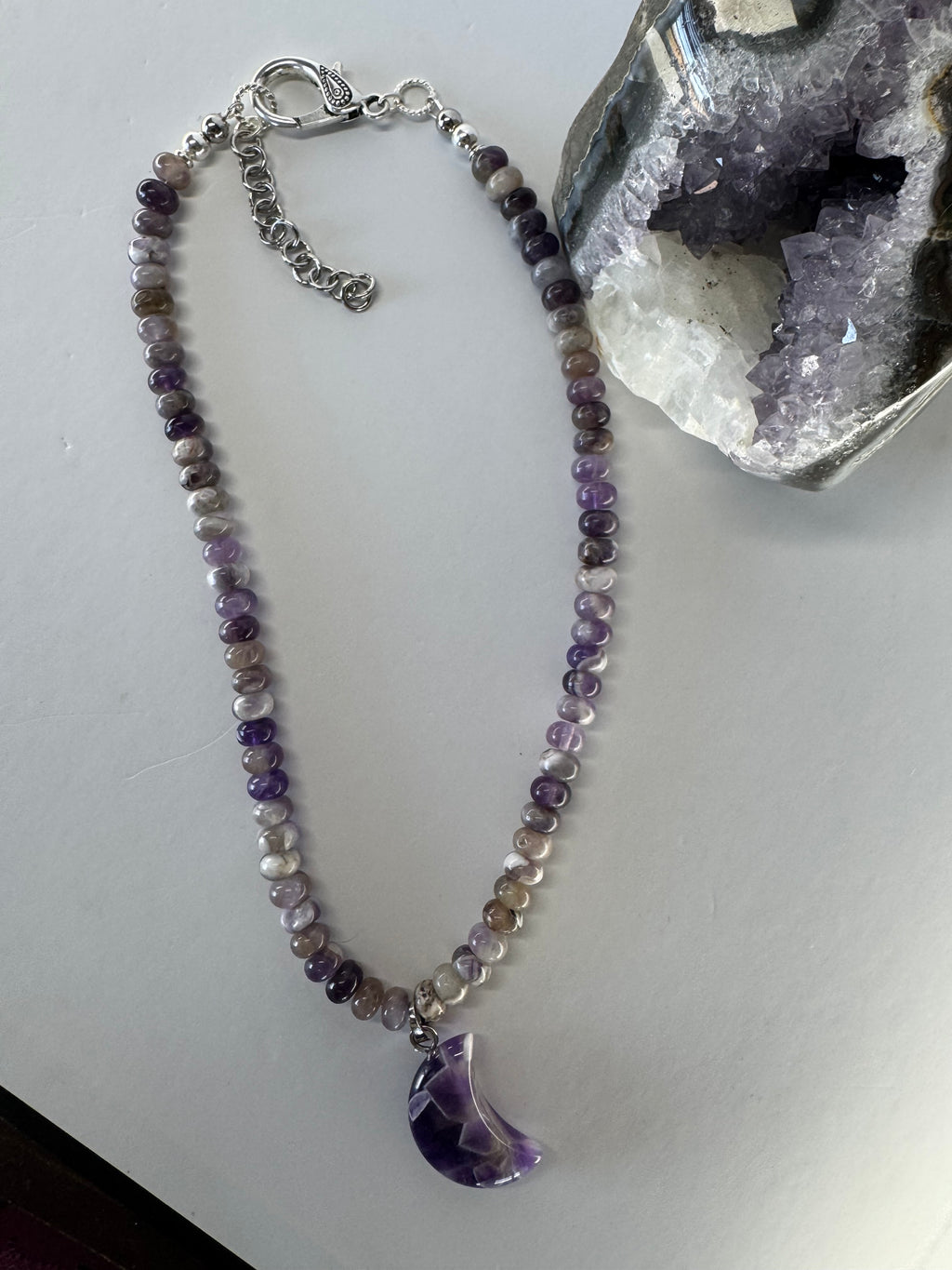 Chevron Amethyst Moon Necklace (w/ stainless removable charm clasp)