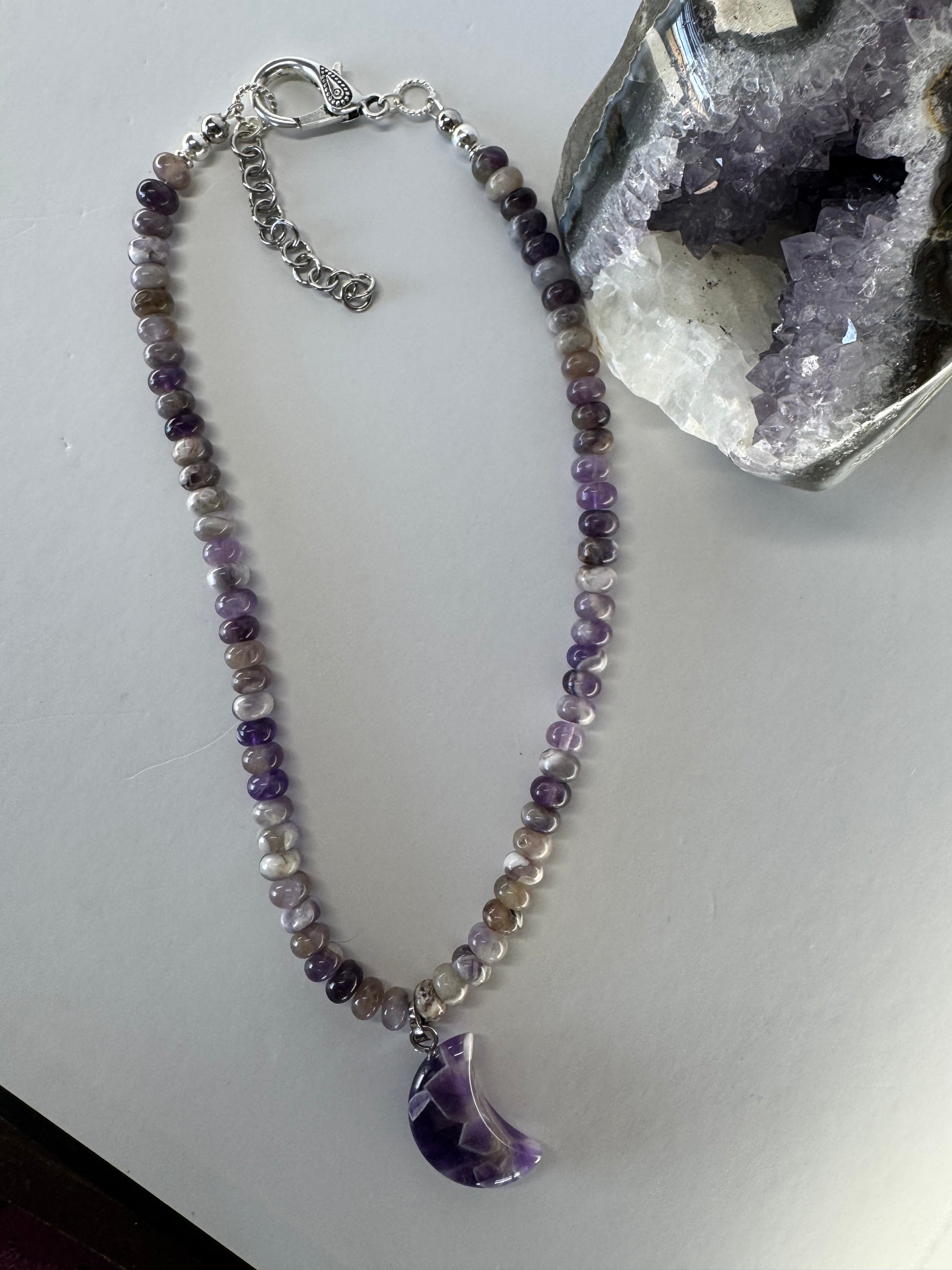 Chevron Amethyst Moon Necklace (w/ stainless removable charm clasp)