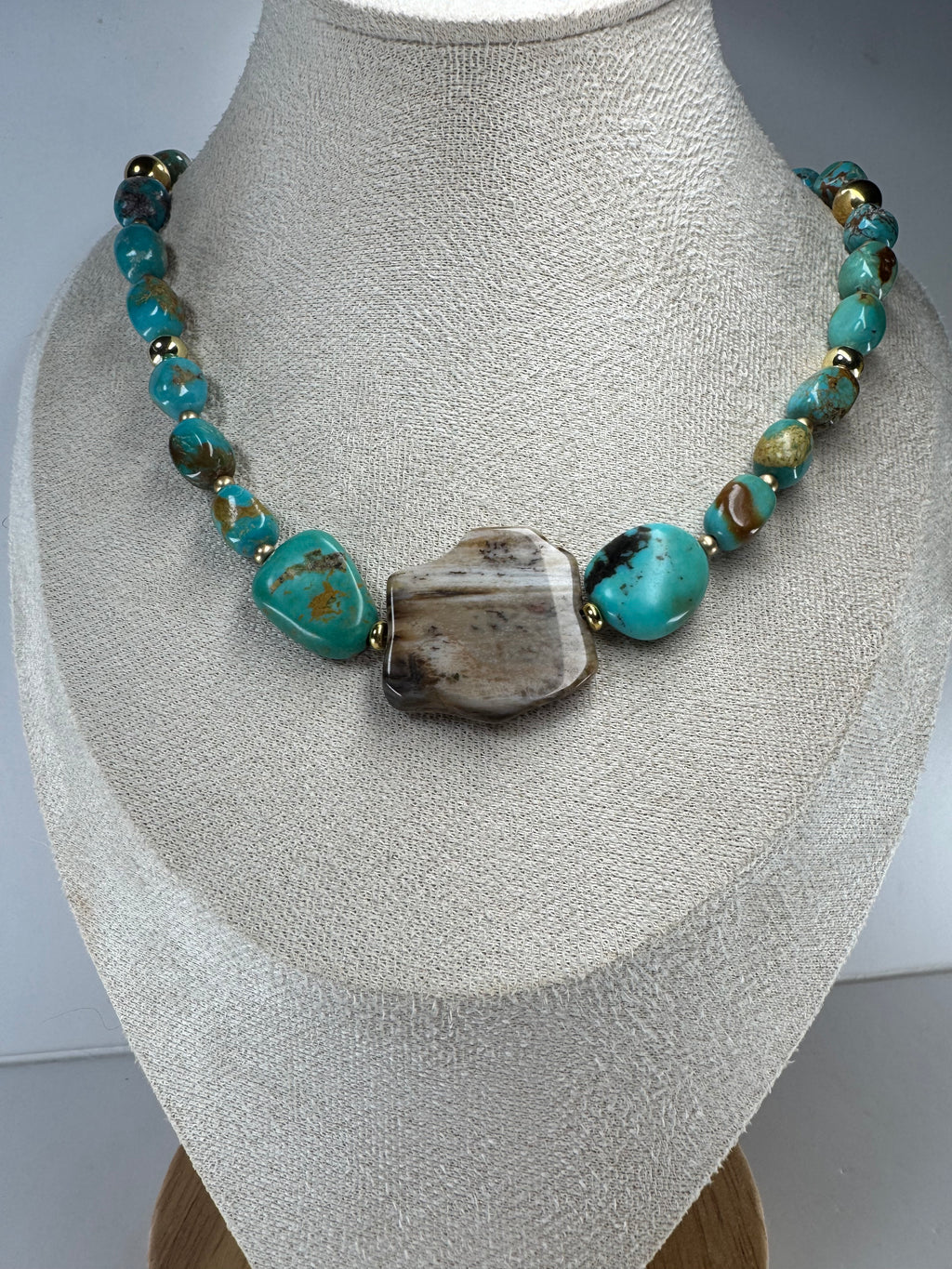 Kingman Turquoise & Petrified Wood Necklace