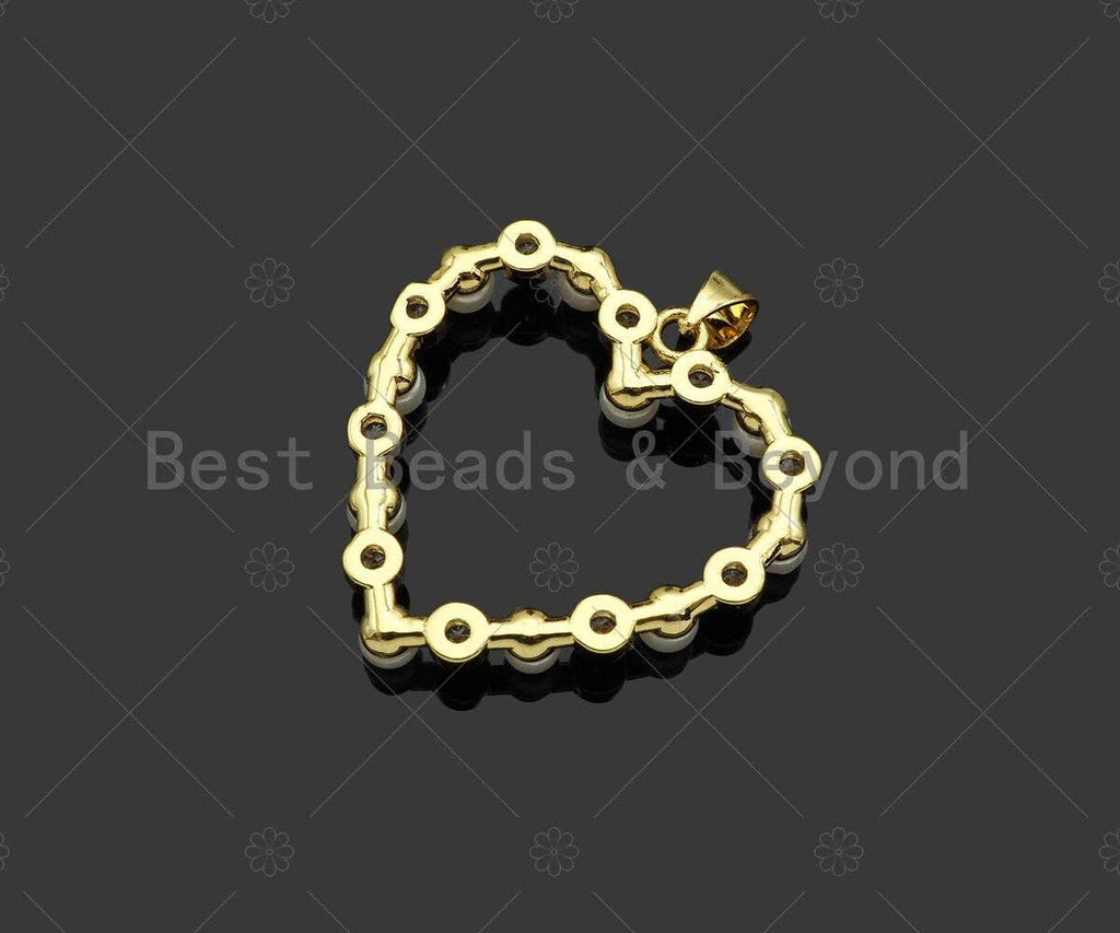Gold Filled CZ Micro Pave Pearl On Heart Shape Charm / Pendant