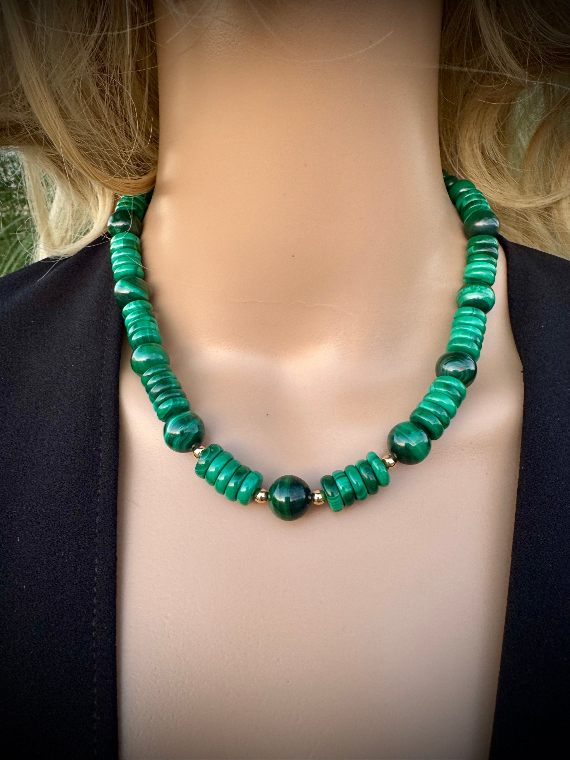 Malachite Necklace – 17” with 3.25” Gold-Plated Extender