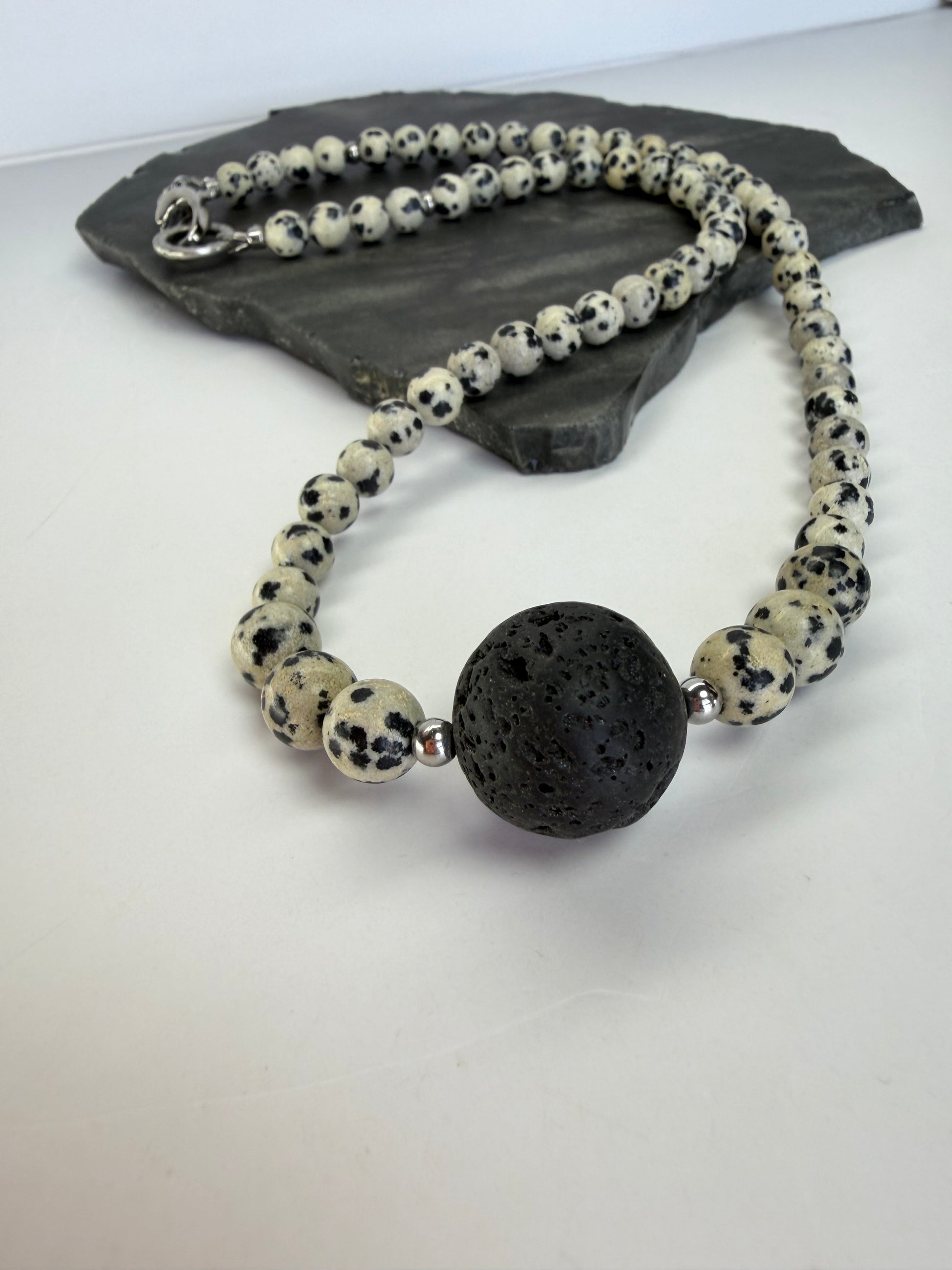 Dalmatian Jasper Necklace with Lava Stone