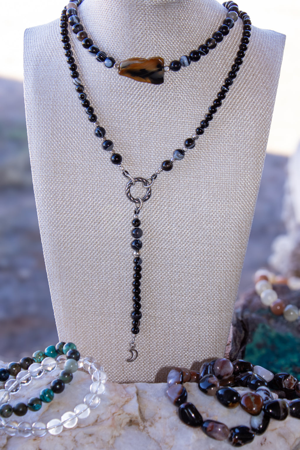 Black Botswana Agate Signature Wrap Necklace with Agate focal