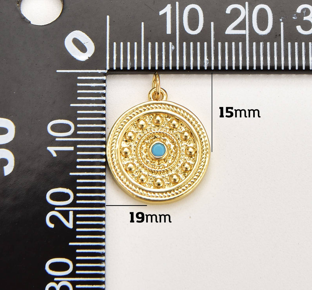 Gold Filled Dainty Turquoise Eye Disc Charm Pendant