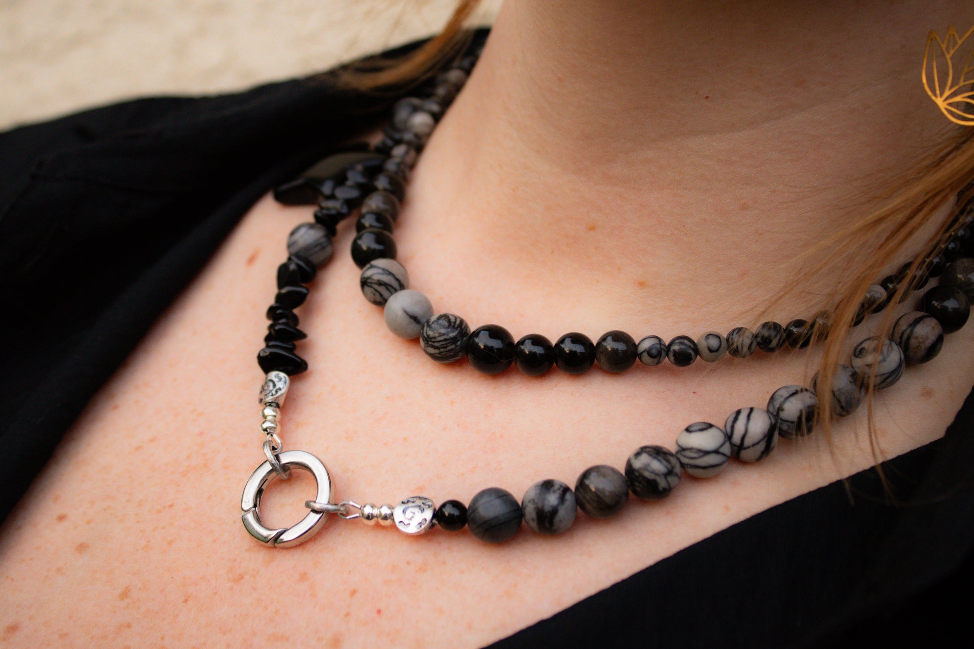Spiderweb Jasper, Silver Sheen Obsidian - FREE BRACELET