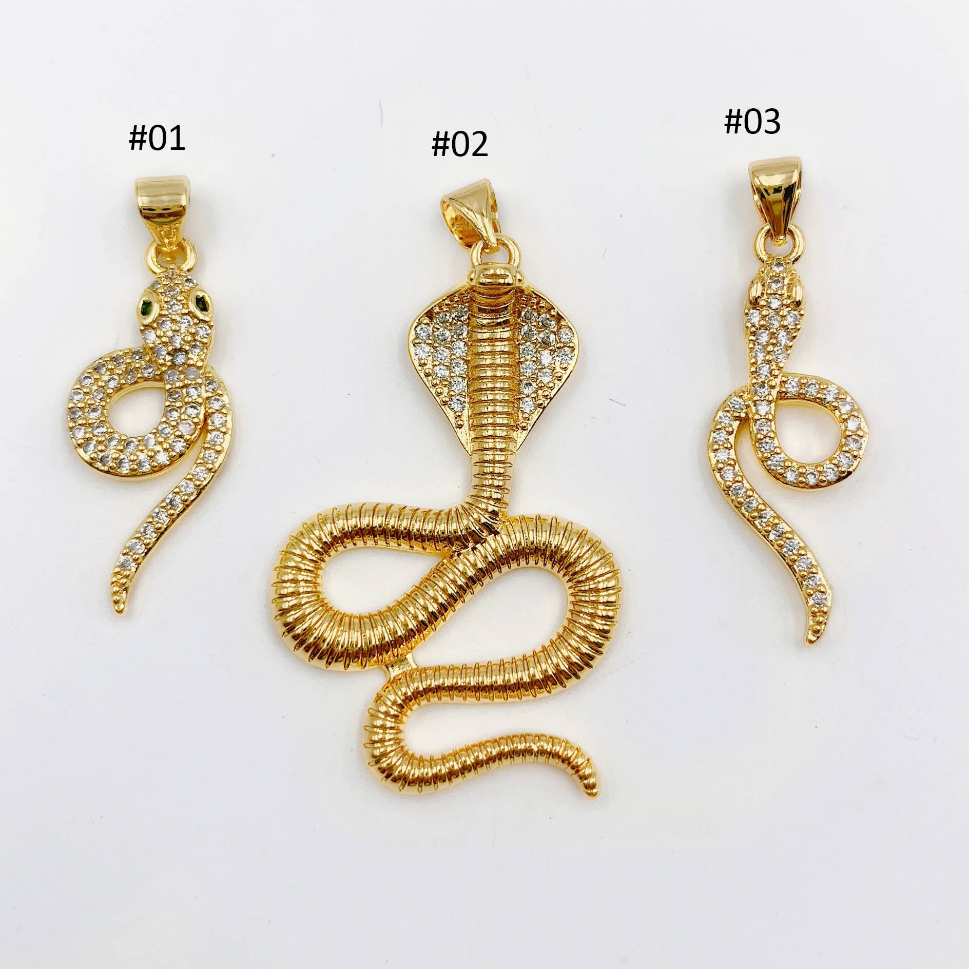 Gold Filled King Cobra Snake Charm - Pendant CZ Micro Pave
