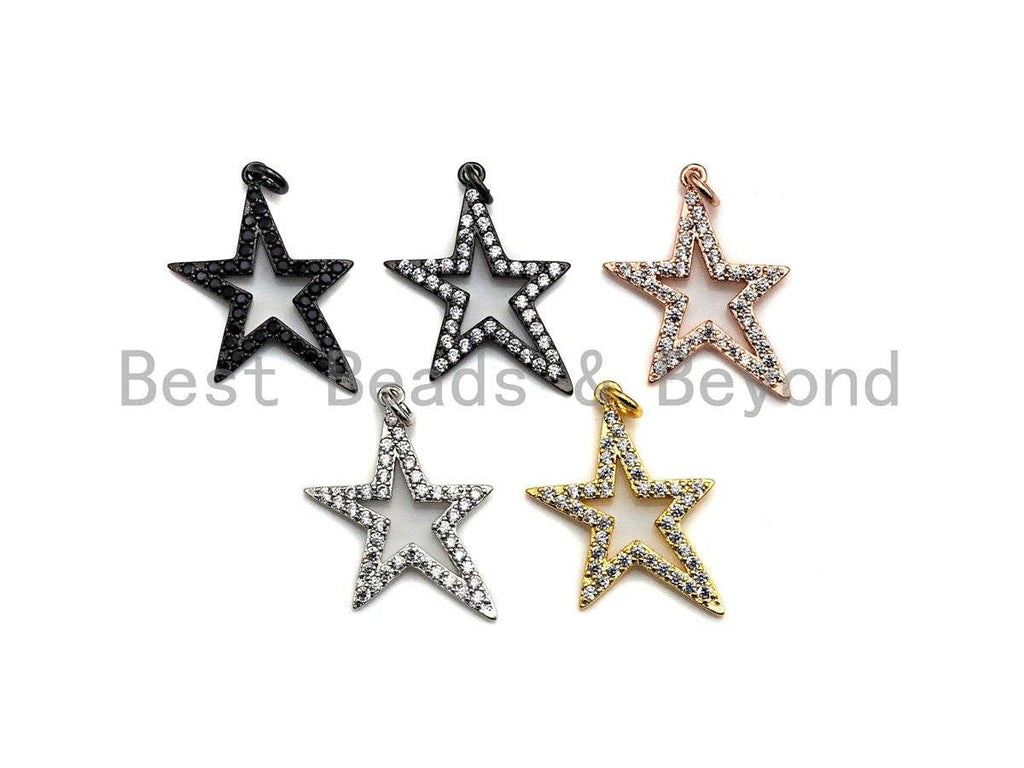 CZ Micro Pave Five Star Shape Charm - Pendant