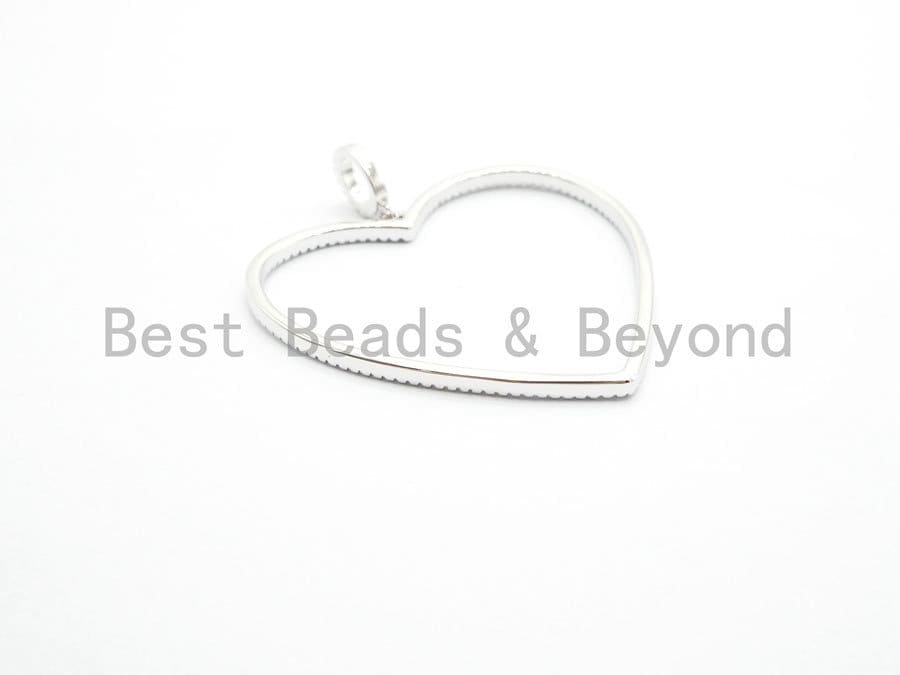 CZ Micro Pave Large Hollow out Open Heart Charm / Pendant