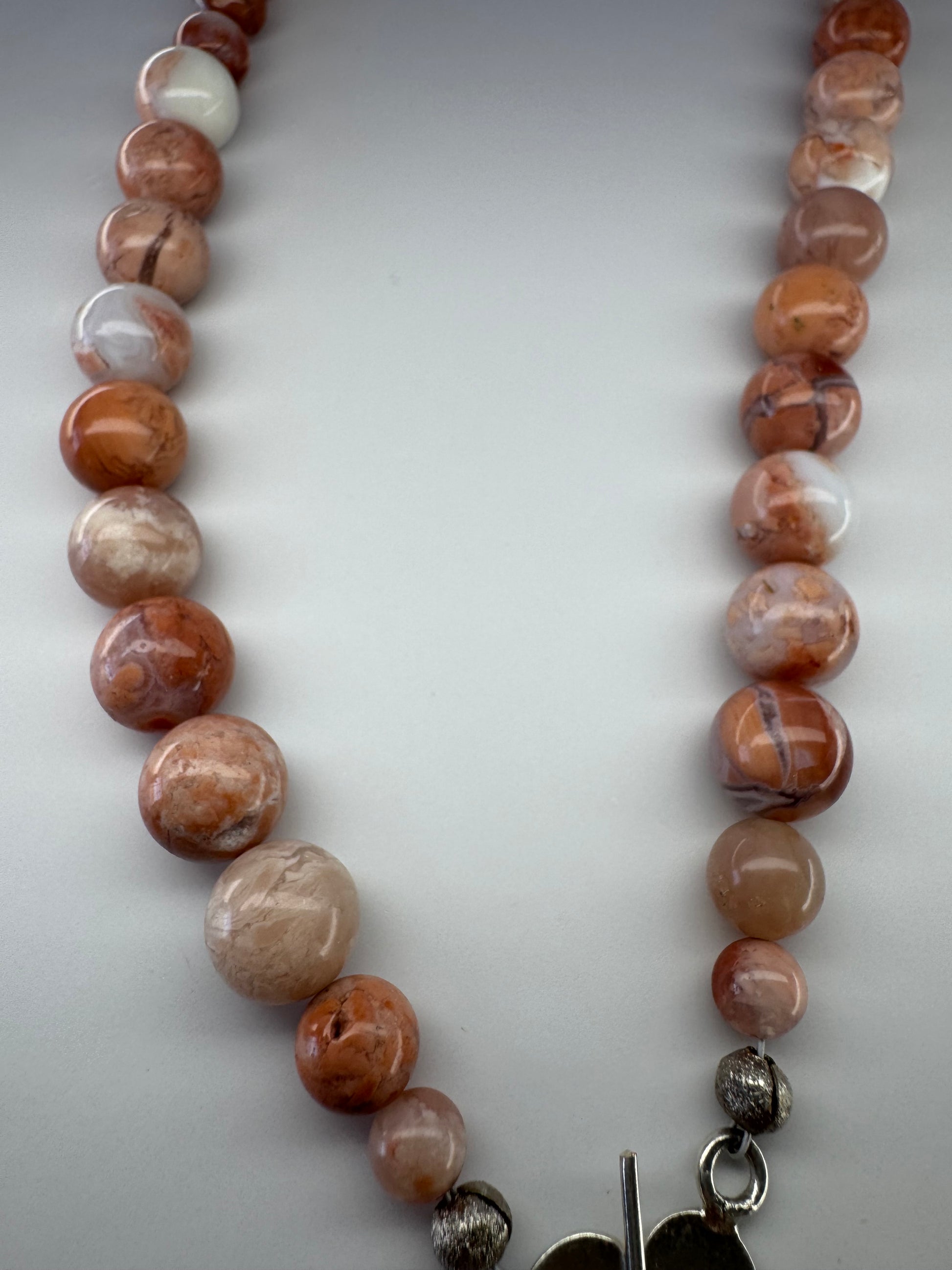 Pink Petal Agate Bead Necklace with Retro Flower Toggle - RESERVED FOR Maggie