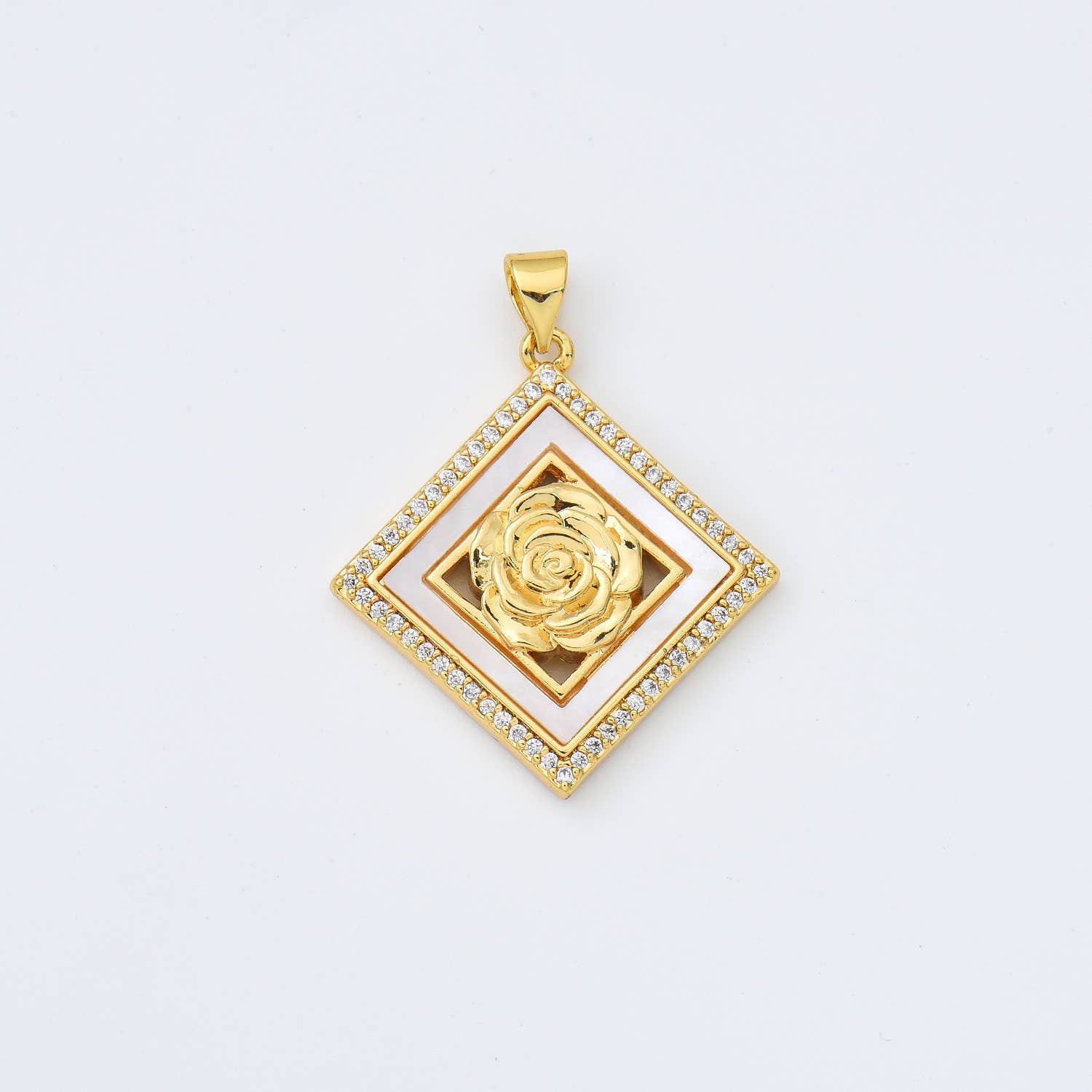 Gold Filled Diamond Shaped Rose Flower Shell Charm