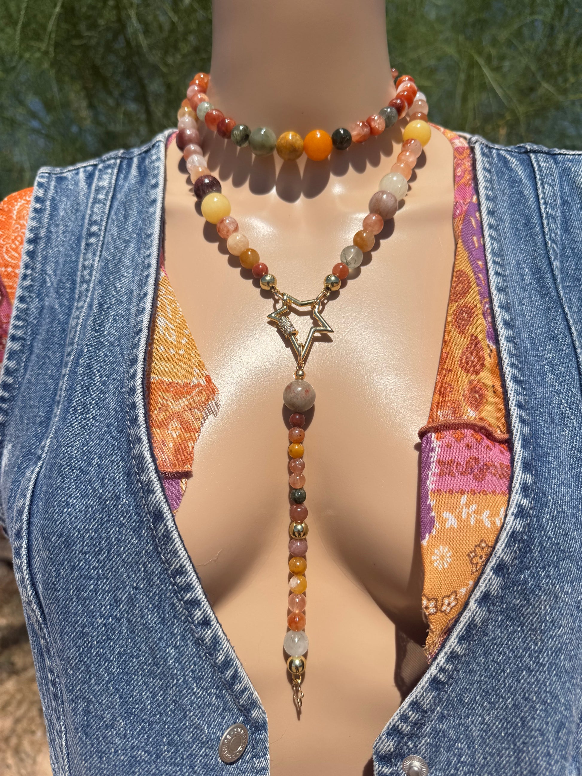 Fukurokuju Lucky Rutilated Quartz Necklace Lariat