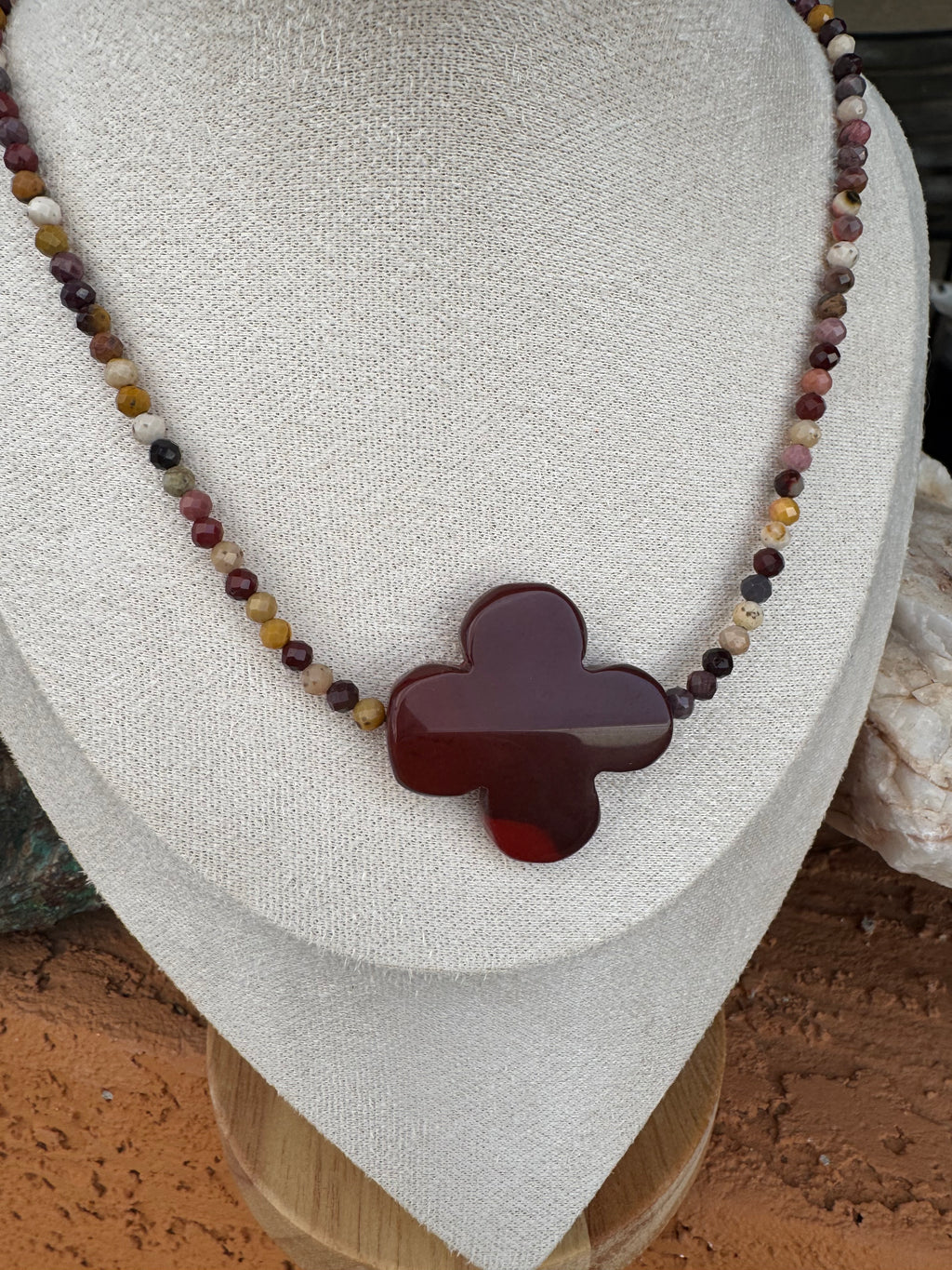 Natural Mookaite Clover Necklace
