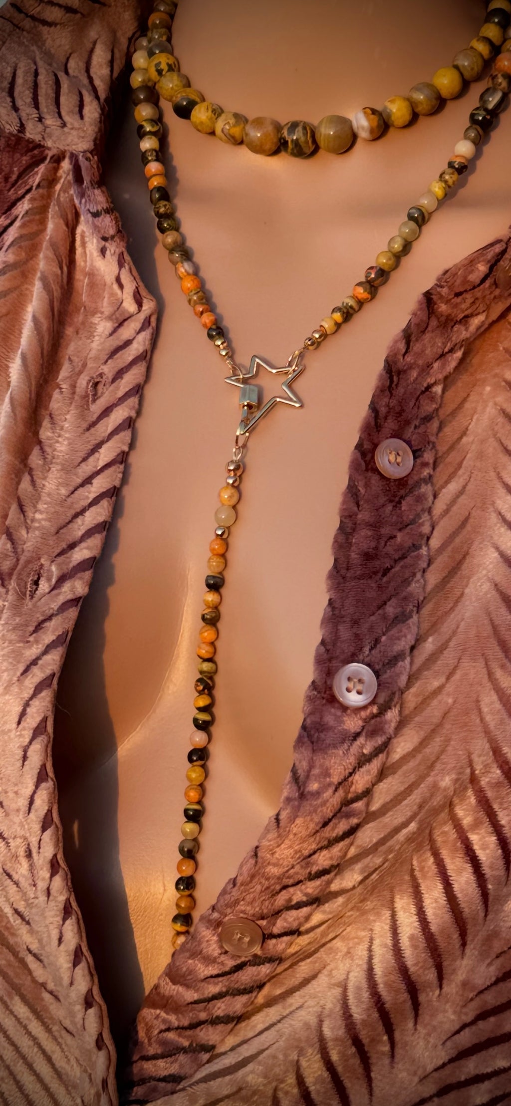 COLLECTIBLE! Bumblebee Jasper Wrap Lariat Necklace