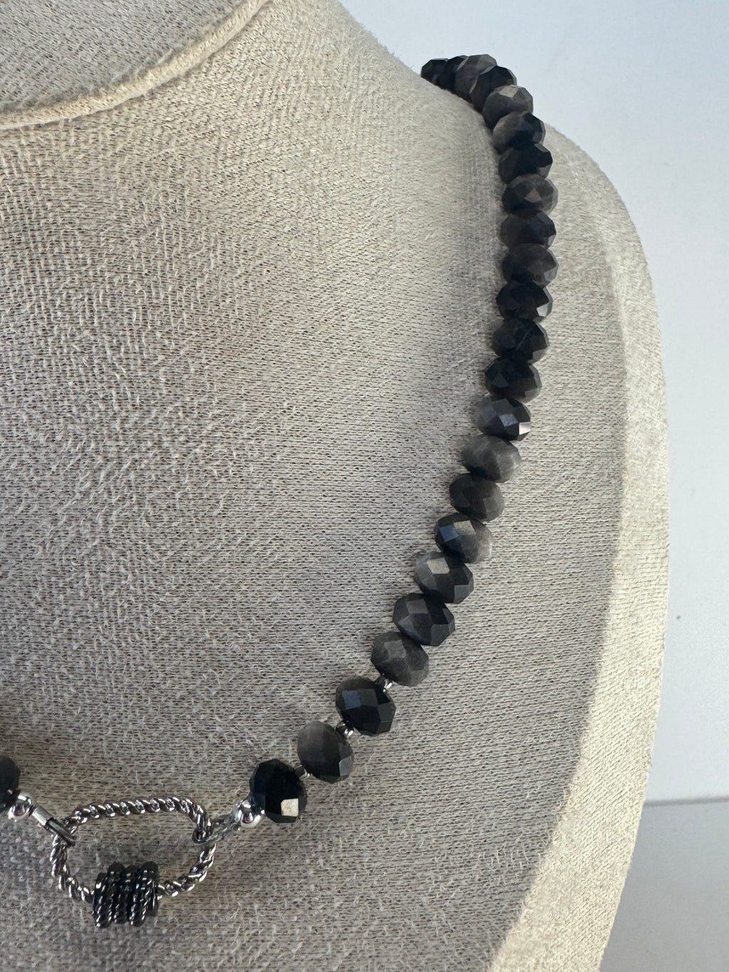Silver Sheen Obsidian faceted necklace with charm connector