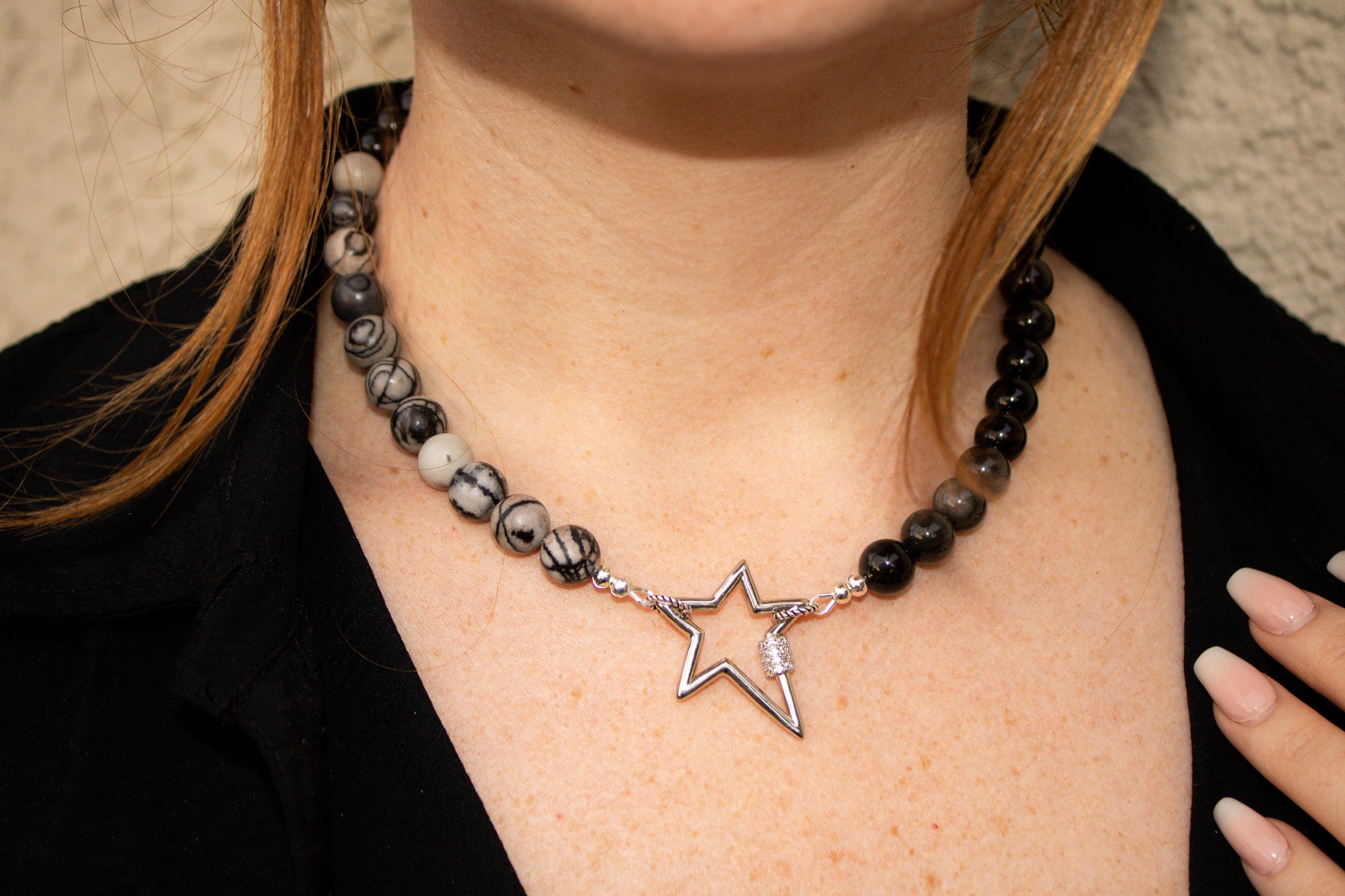 Spiderweb Jasper and Silver Sheen Obsidian Necklace