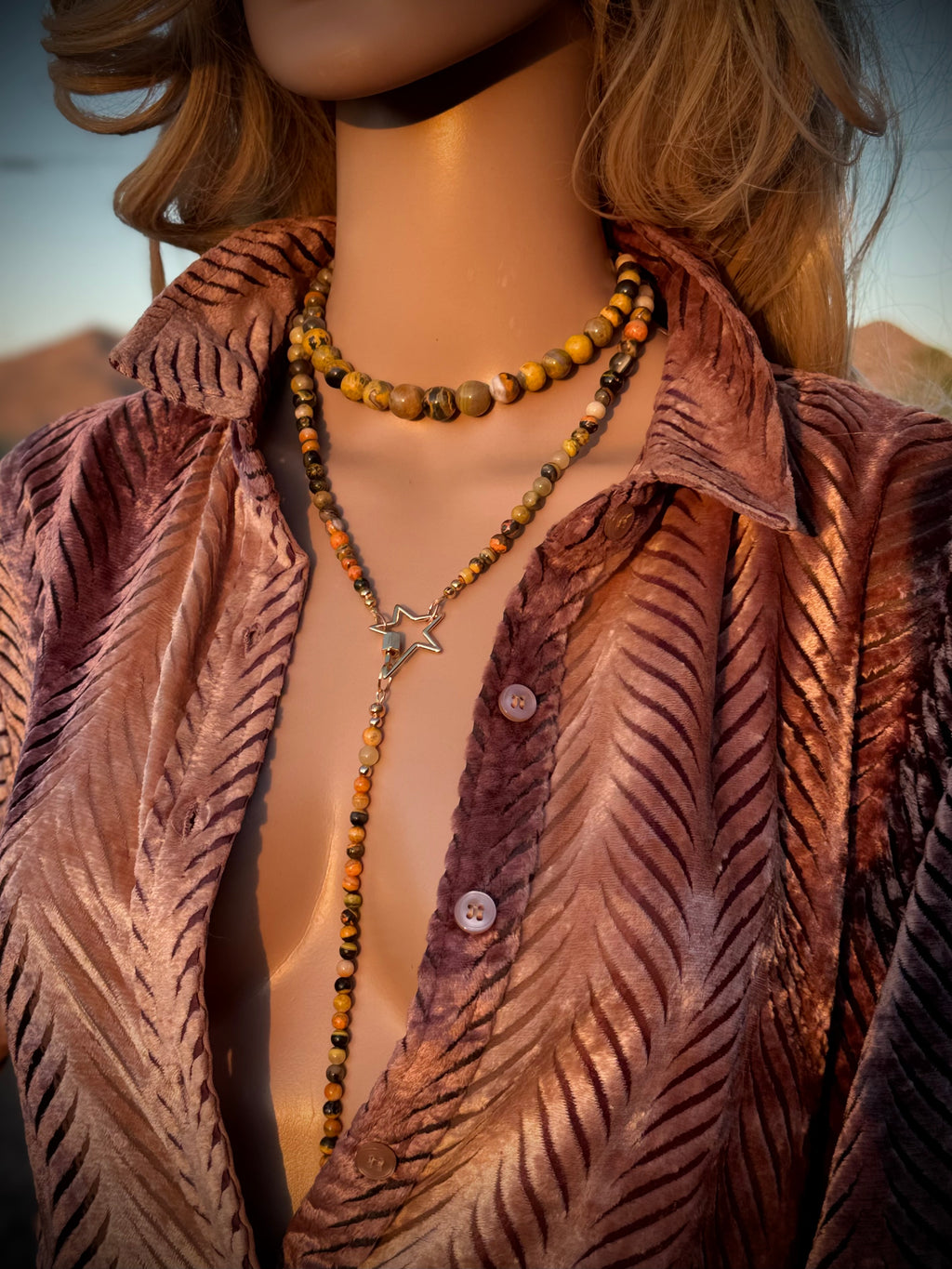 COLLECTIBLE! Bumblebee Jasper Wrap Lariat Necklace