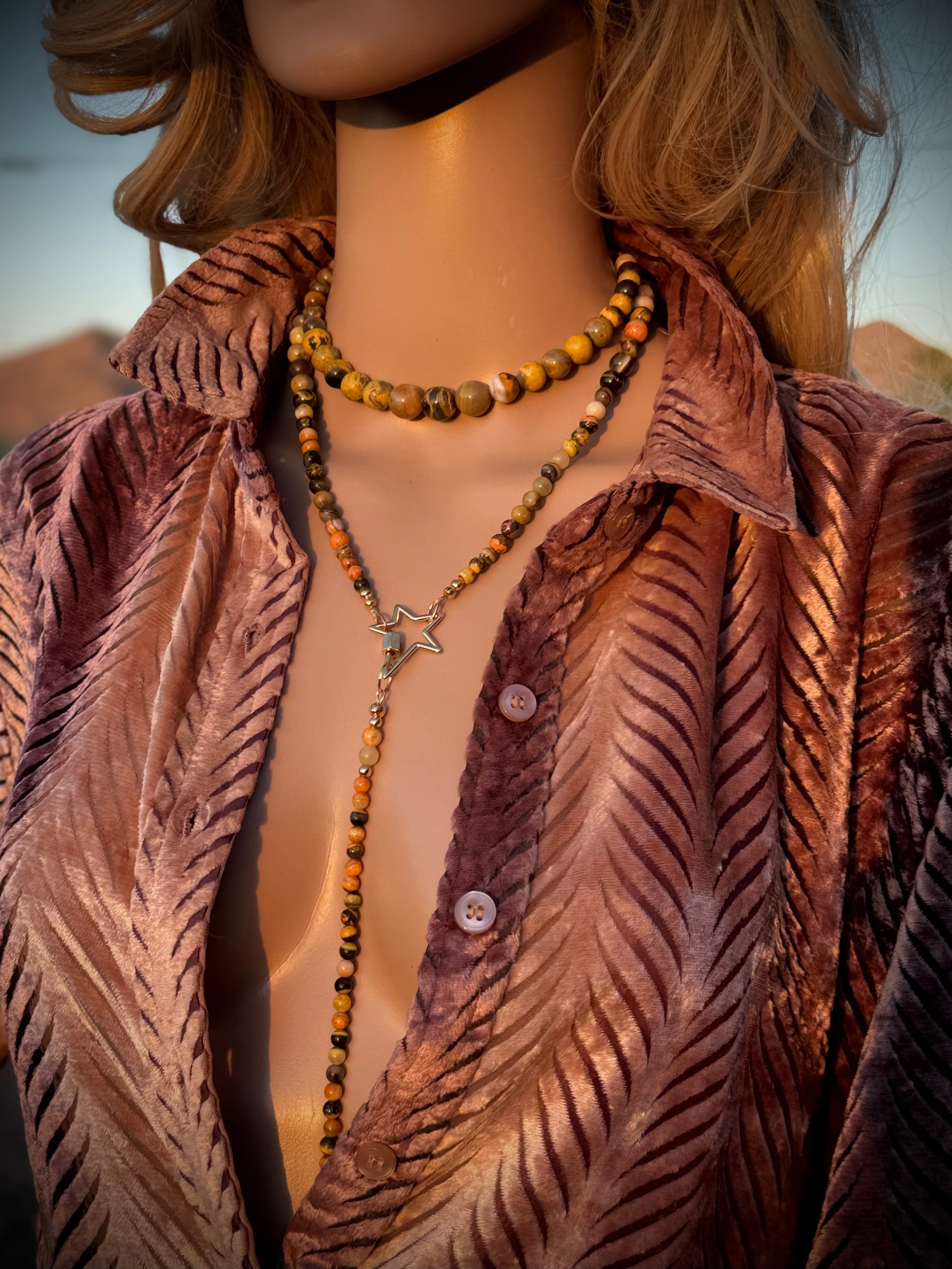 COLLECTIBLE! Bumblebee Jasper Wrap Lariat Necklace