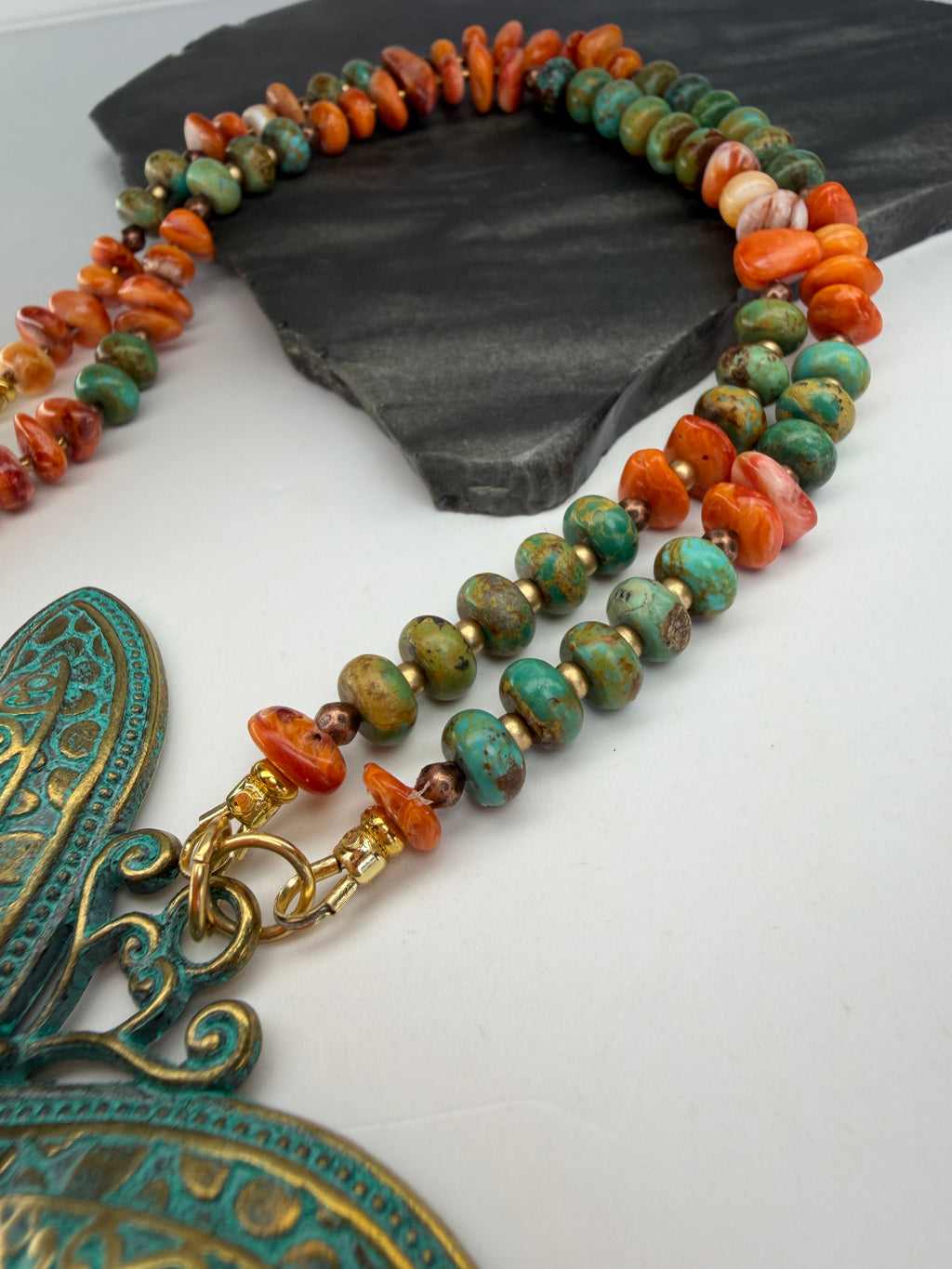 Kingman Turquoise & Spiny Oyster Necklace