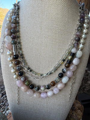 Morganite, Freshwater Pearl and Tourmaline Convertible Necklace