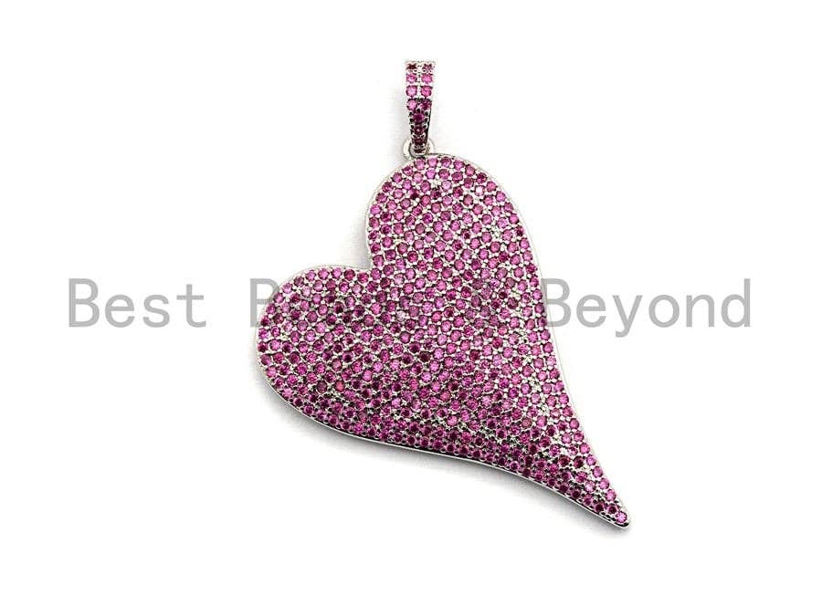 CZ Fuchsia Micro Pave Large Heart Charm/Pendant