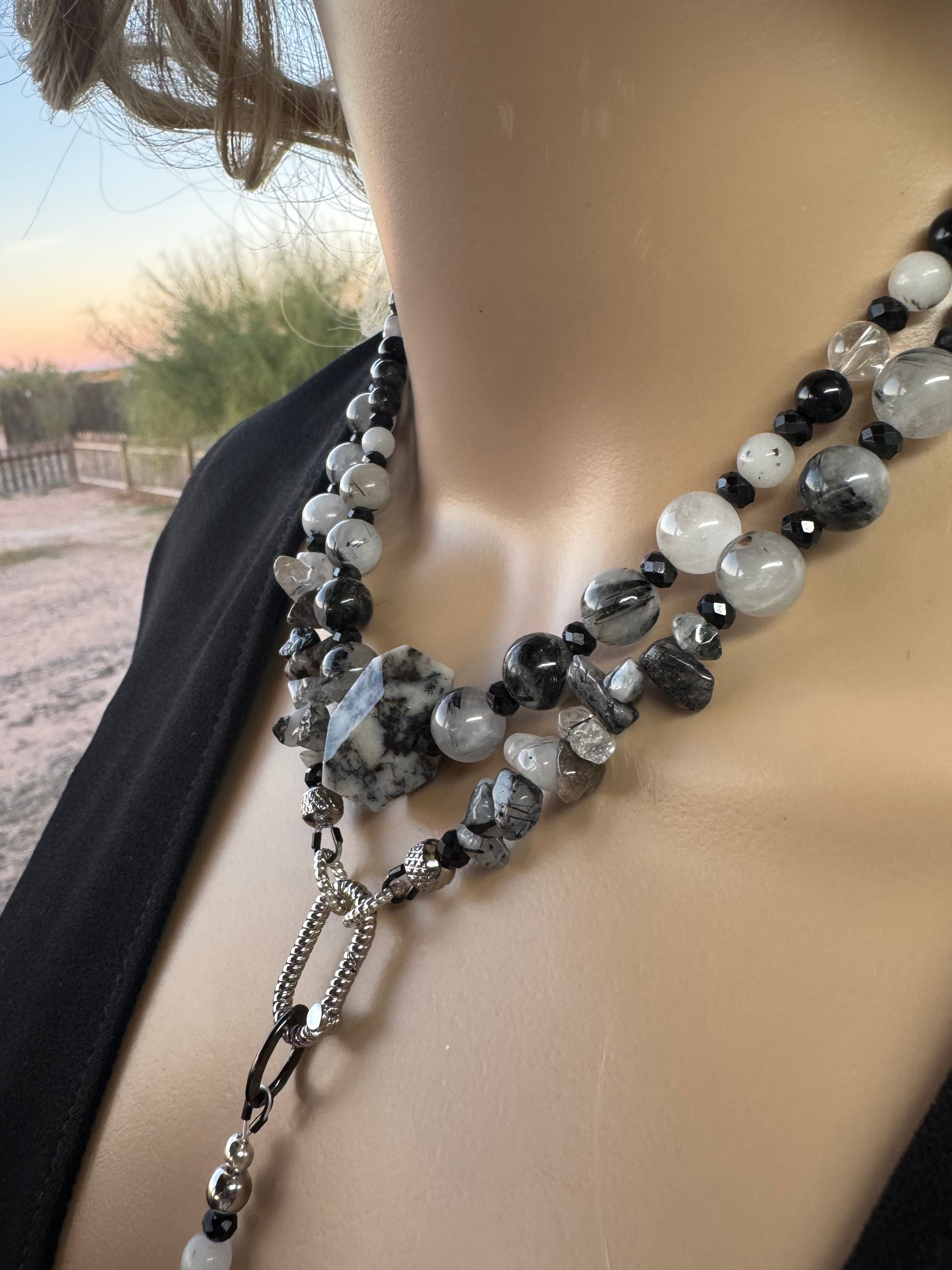 Tourmalinated Quartz, Black Tourmaline & Dendritic Agate