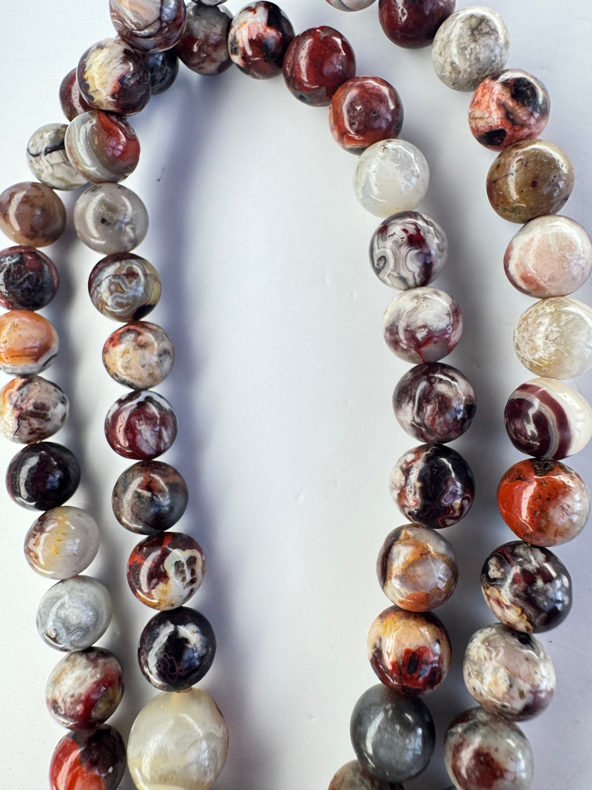 Red Mexican Crazy Lace Agate Necklace with Gold-Plated Heart Clasp