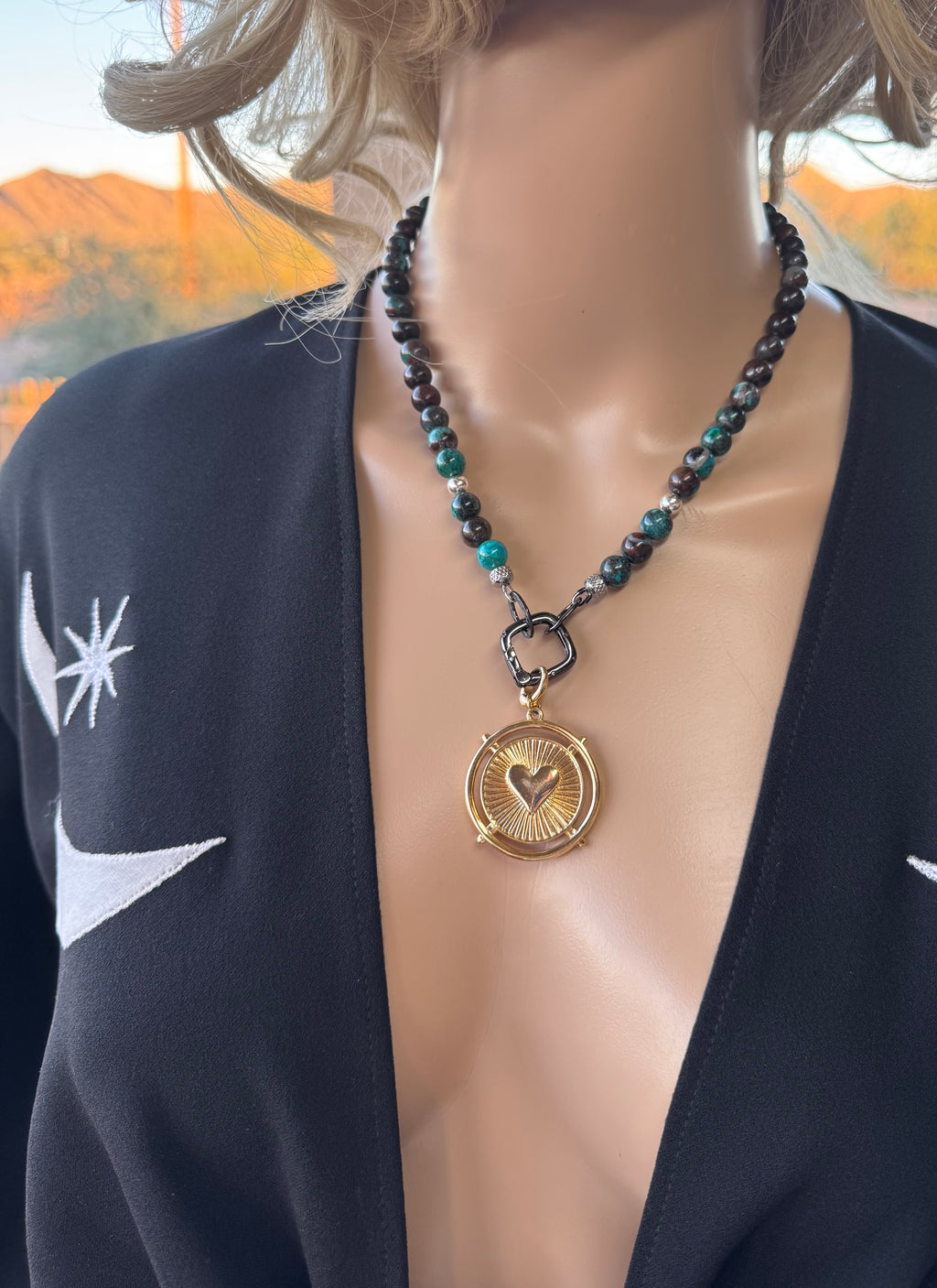Natural Chrysocolla, Cuprite & Malachite Necklace