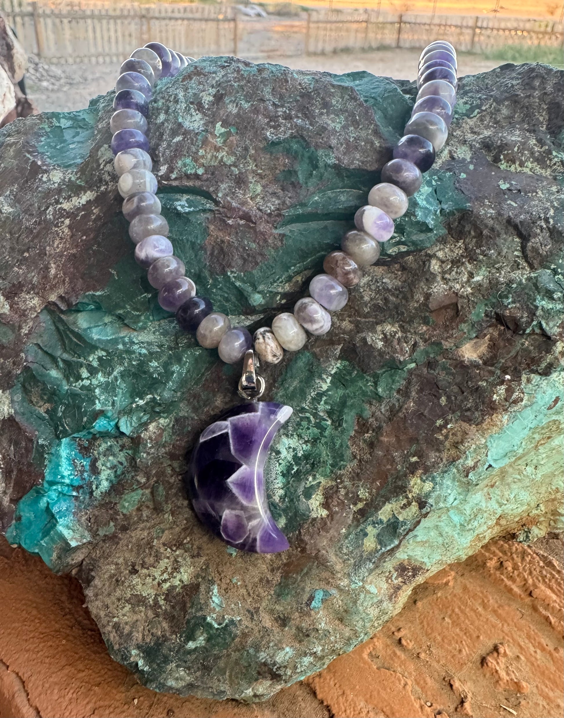 Chevron Amethyst Moon Necklace (w/ stainless removable charm clasp)