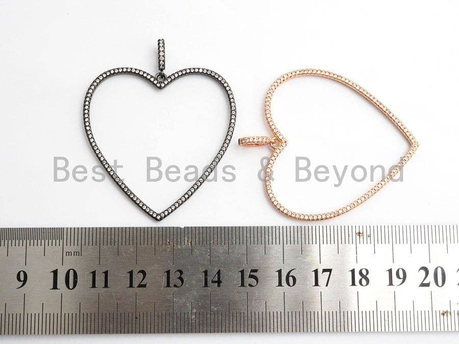 CZ Micro Pave Large Hollow out Open Heart Charm / Pendant