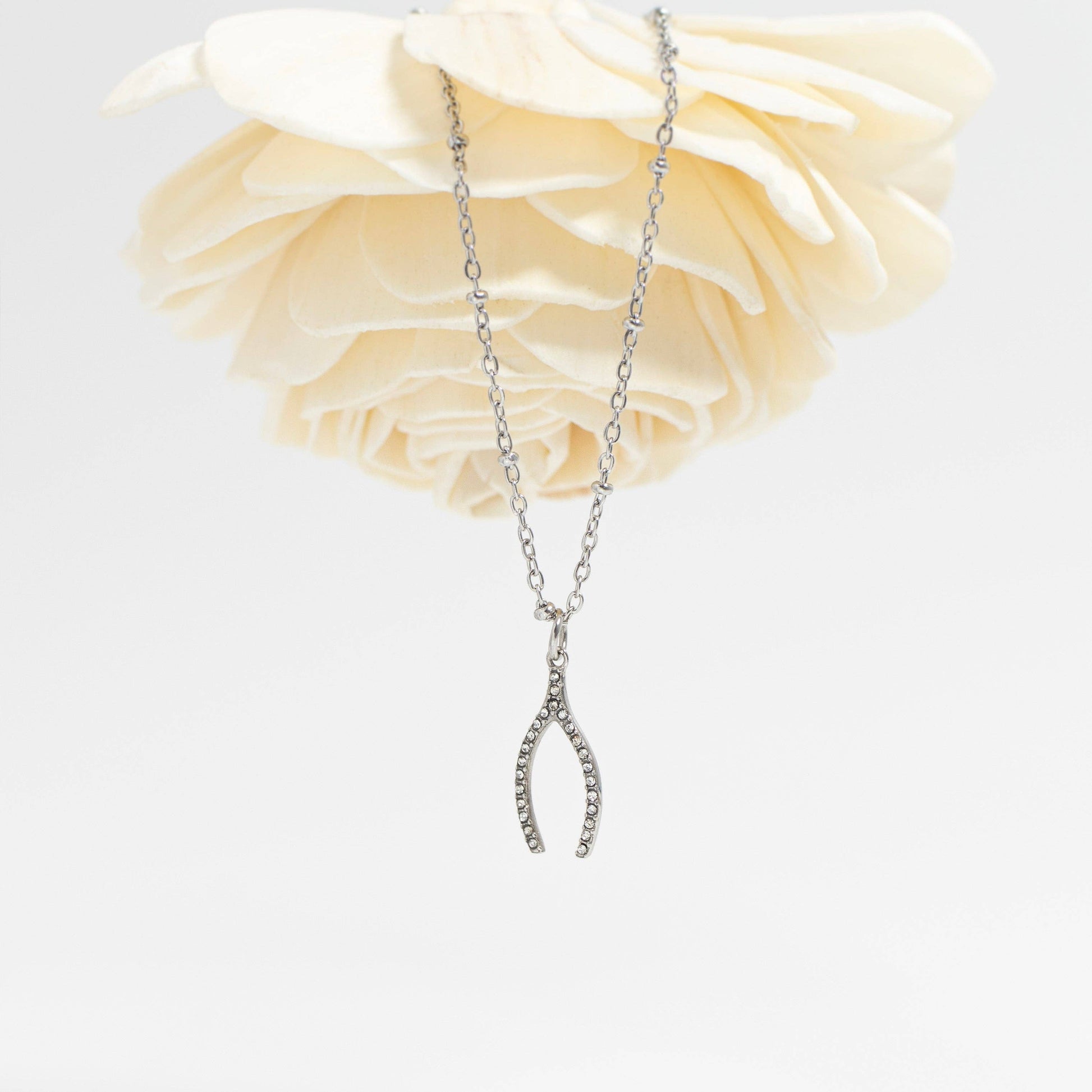 Stainless Steel Rhinestone Wishbone Charm