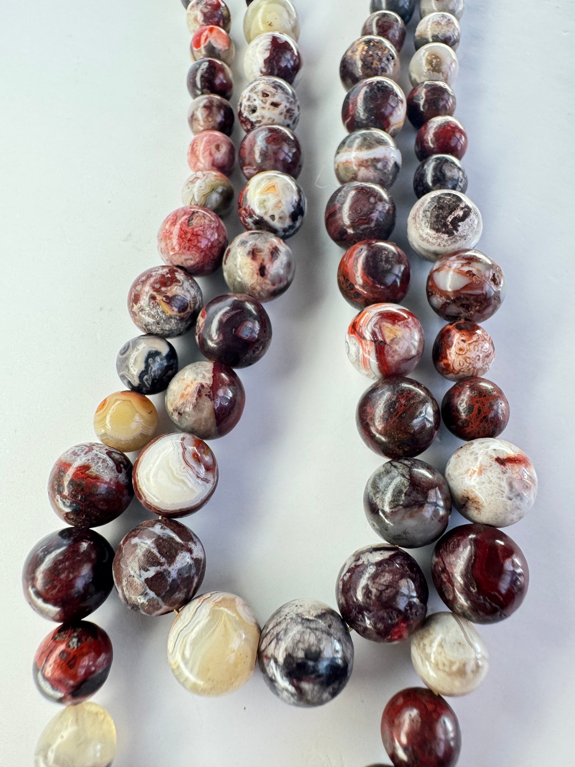 Red Mexican Crazy Lace Agate Necklace with Gold-Plated Heart Clasp
