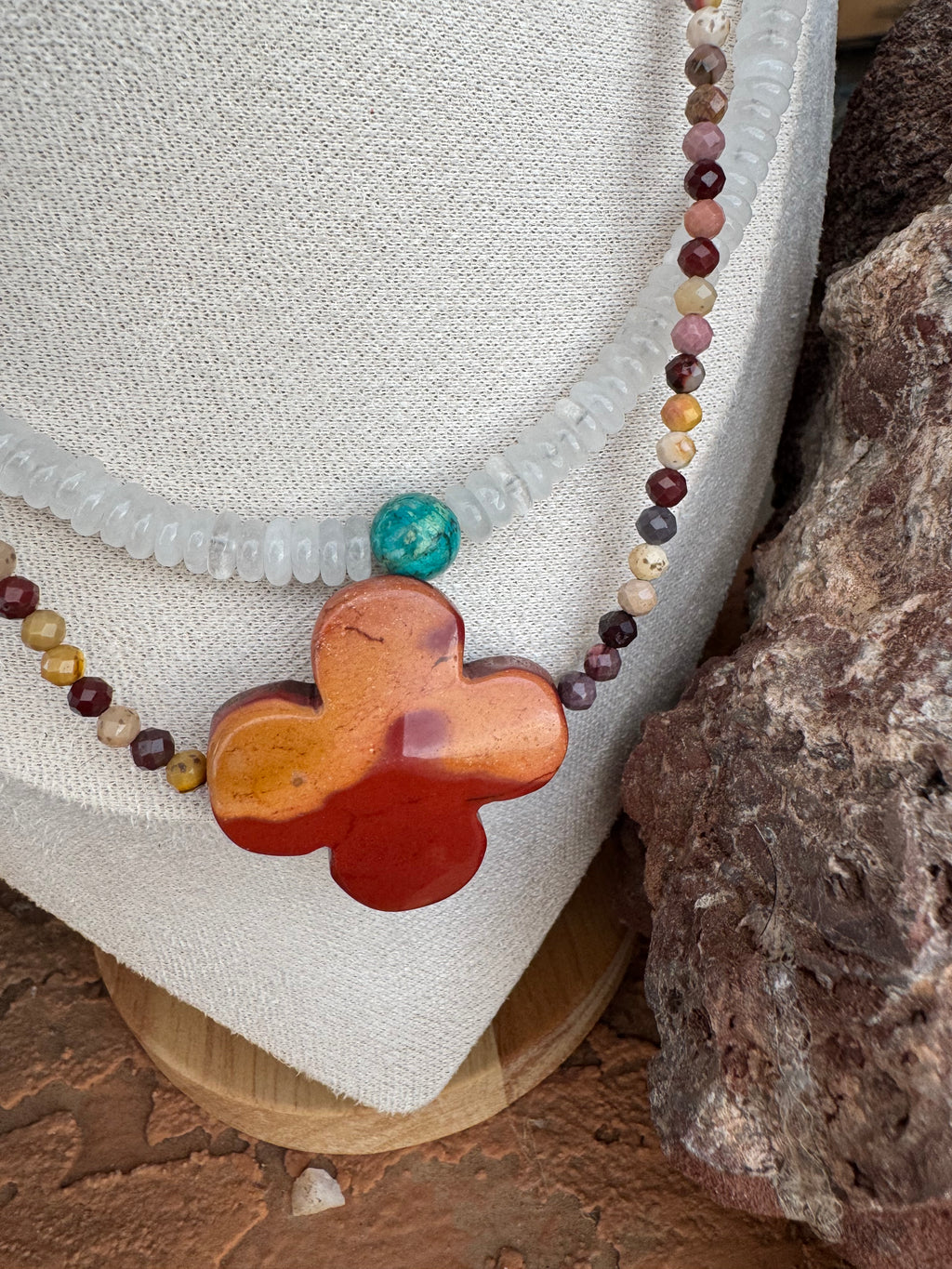 Natural Mookaite Clover Necklace