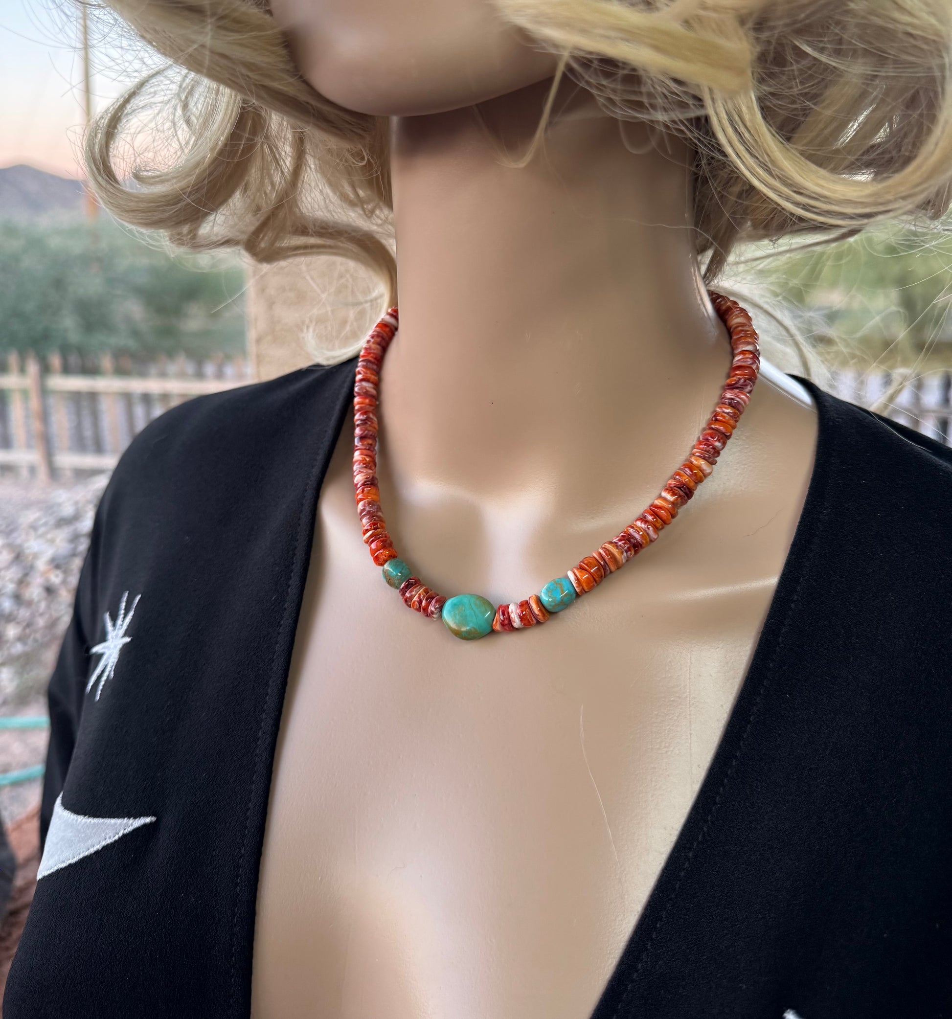 Spiny Oyster & Kingman Turquoise Necklace