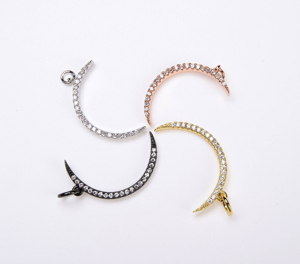 Gold Filled Crescent Moon Charm Pendant CZ Micro Pave