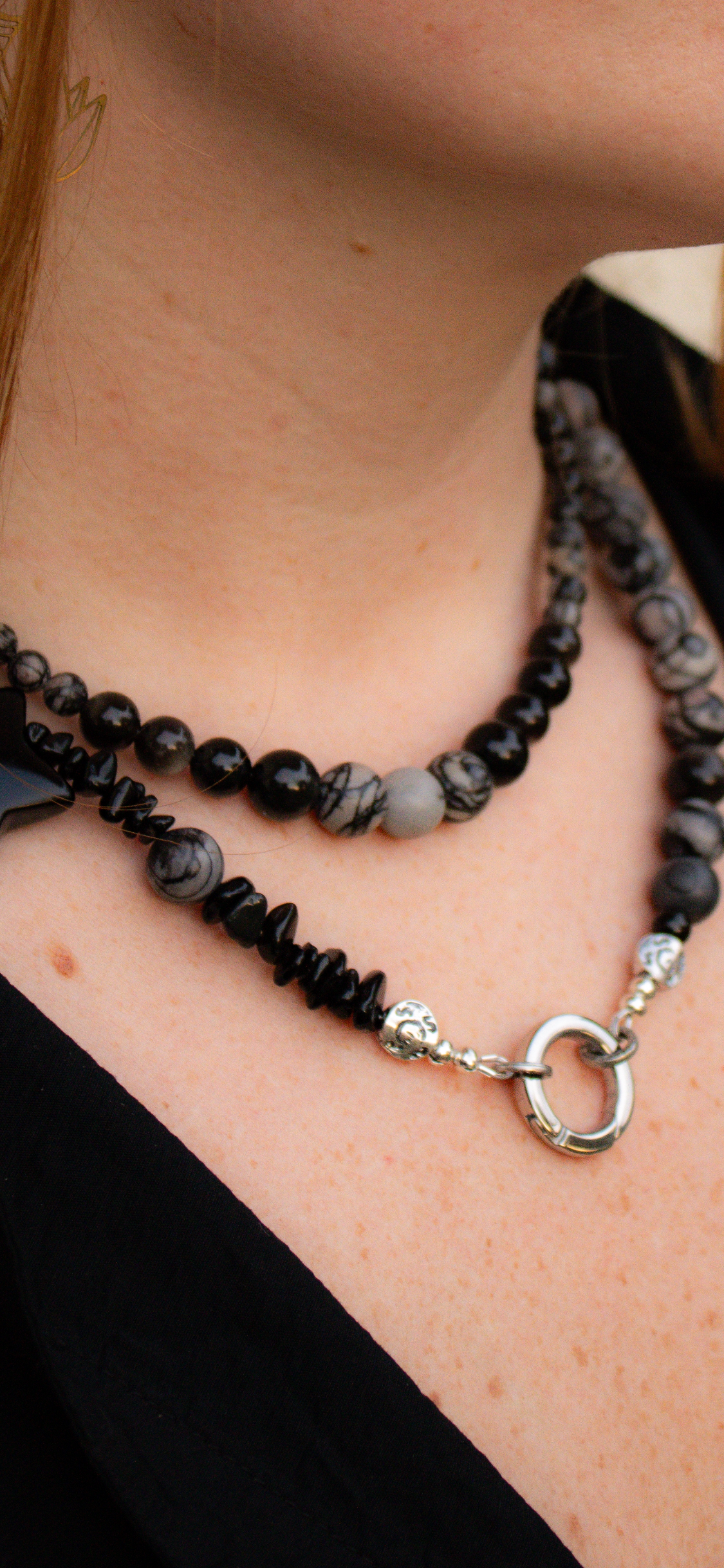 Spiderweb Jasper, Silver Sheen Obsidian - FREE BRACELET