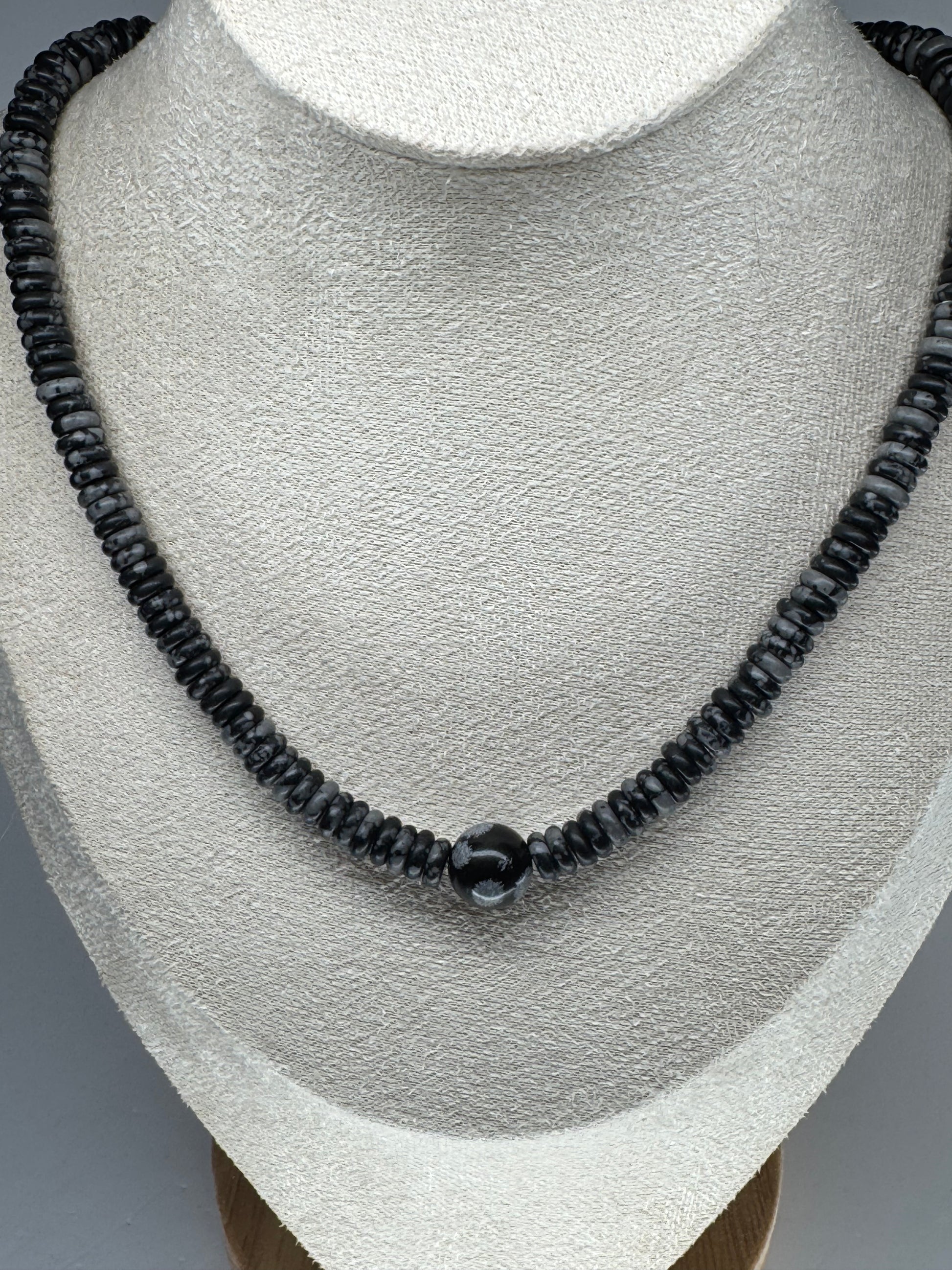 Snowflake Obsidian Heishi Necklace