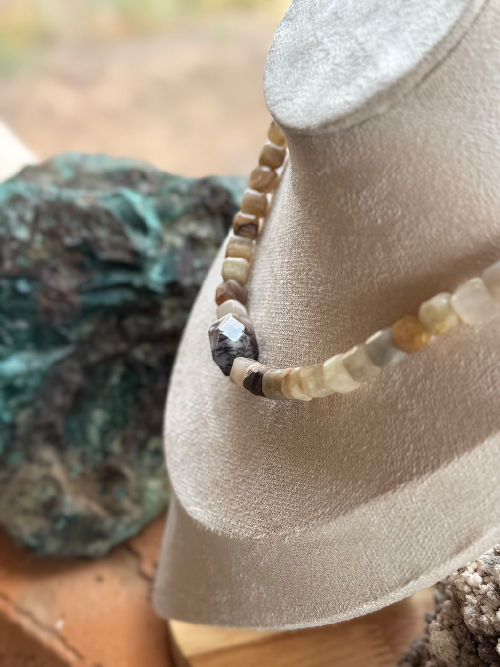 Multi-Color Moonstone & Dendritic Agate Nugget Necklace