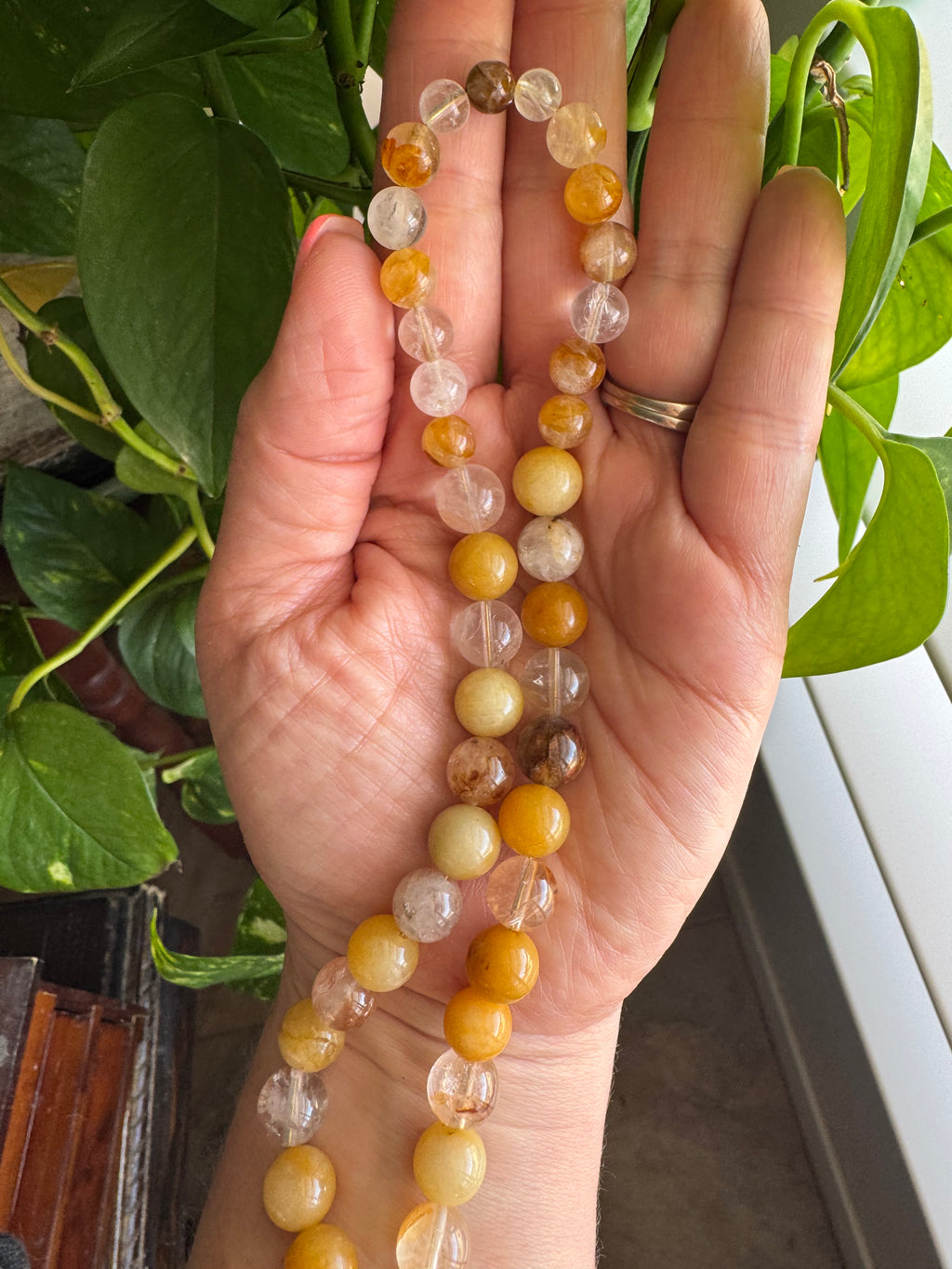 Golden Healer Quartz Necklace with Removable Crescent Moon & Good Luck Charm