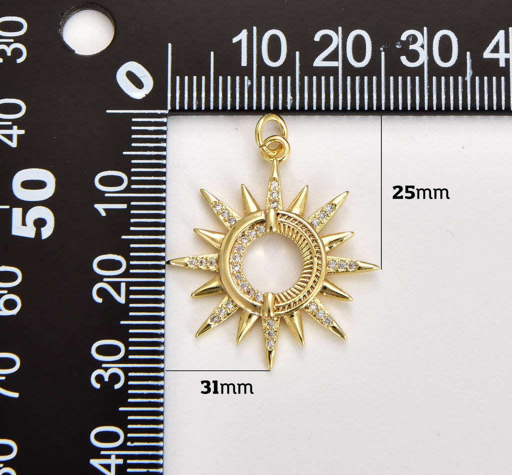 Gold Filled Micro Pave CZ Sun Burst Pendant Charm