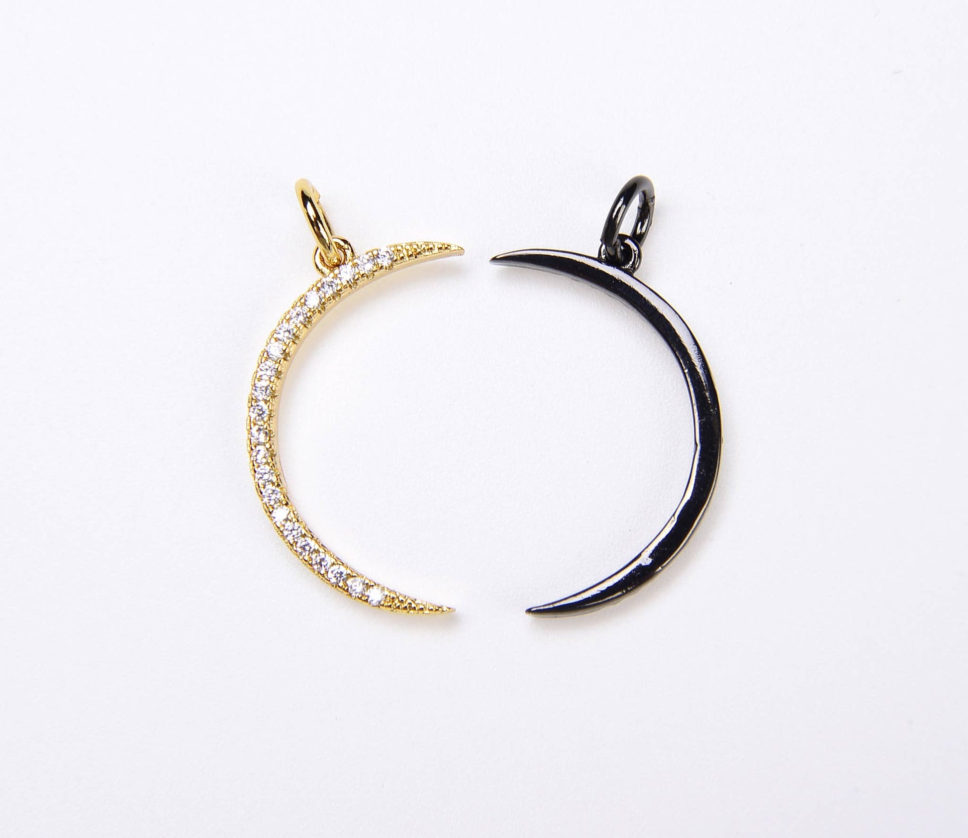 Gold Filled Crescent Moon Charm Pendant CZ Micro Pave