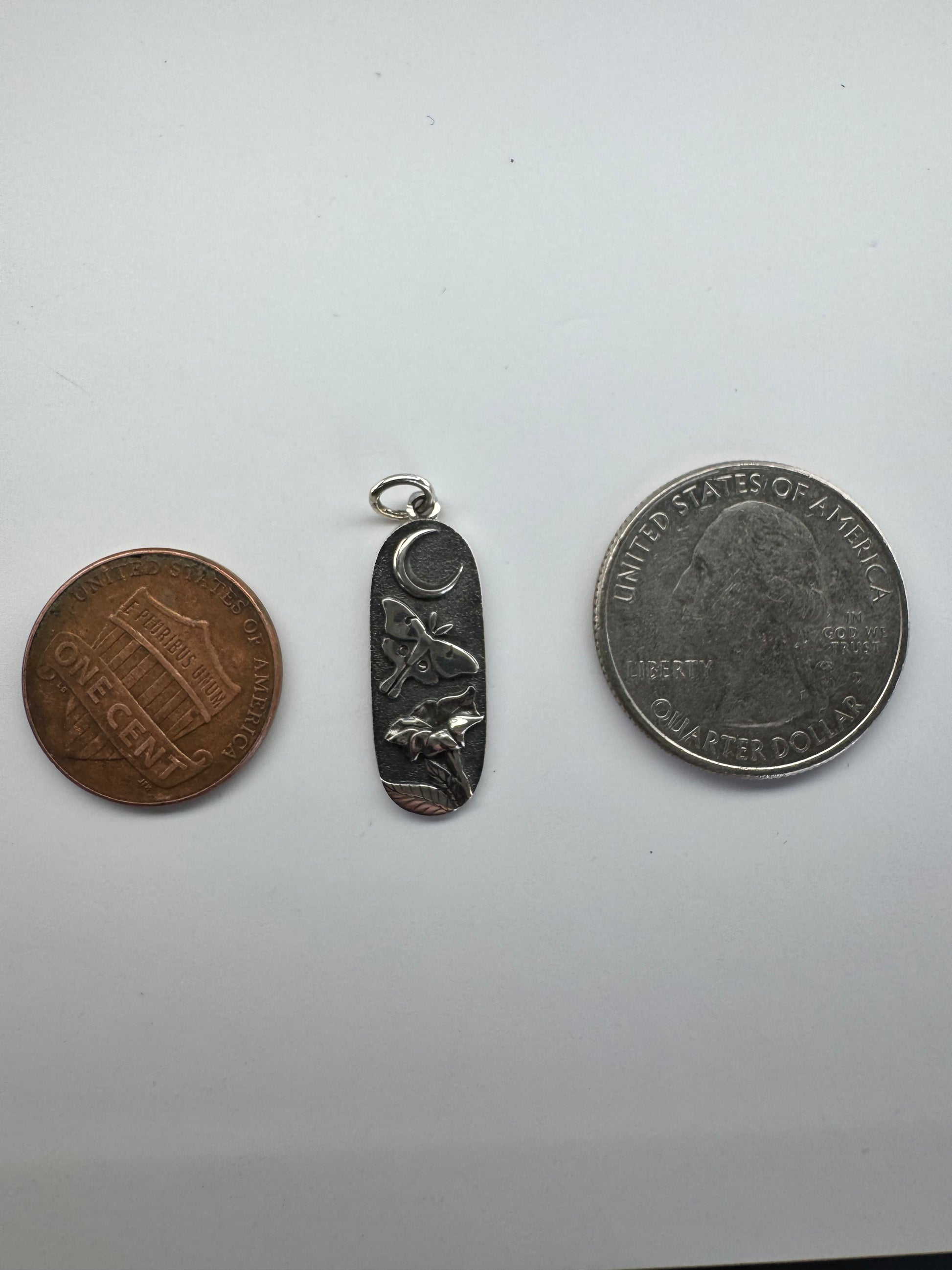 Silver Moth & Moon Charm Pendant