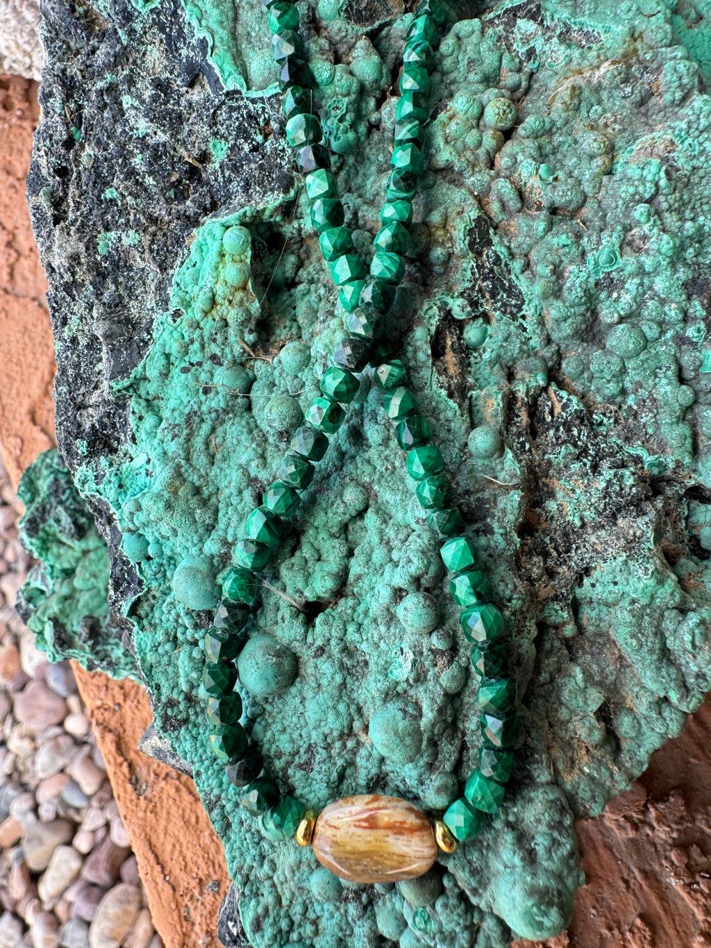 Malachite & Petrified Wood Necklace (Dainty)