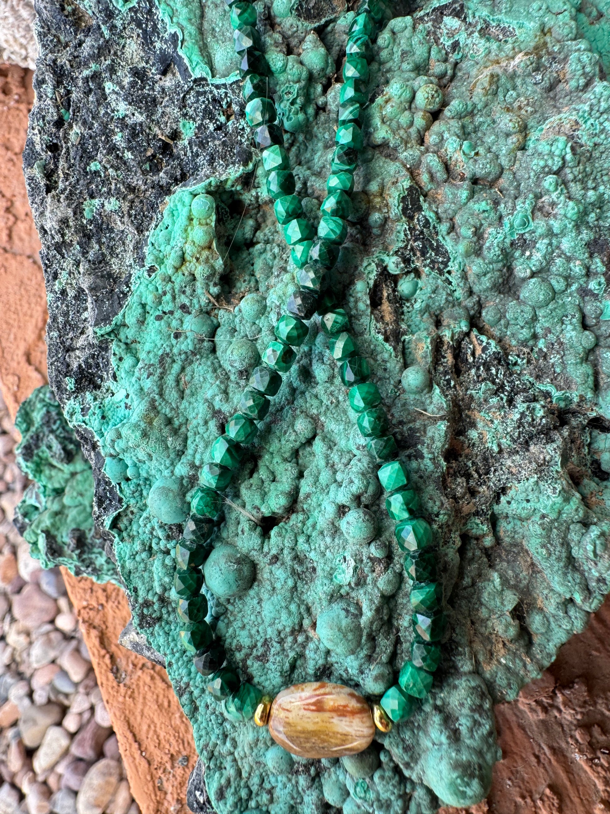 Malachite & Petrified Wood Necklace (Dainty)