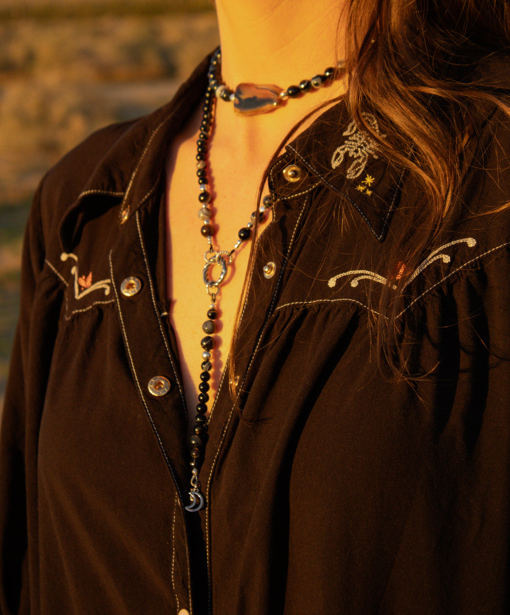 Black Botswana Agate Signature Wrap Necklace with Agate focal