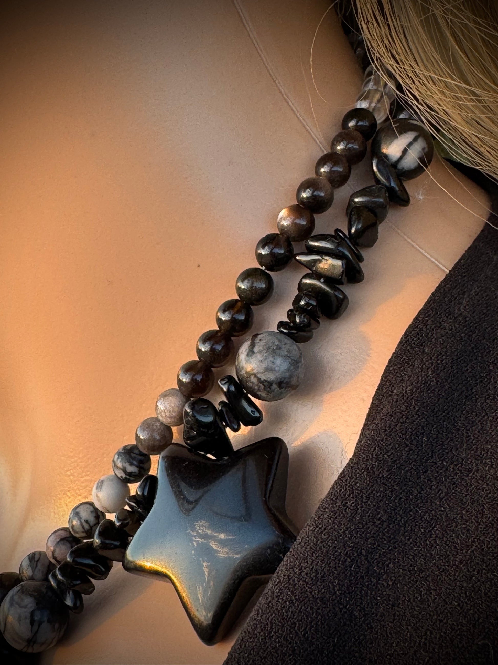 Spiderweb Jasper, Silver Sheen Obsidian - FREE BRACELET