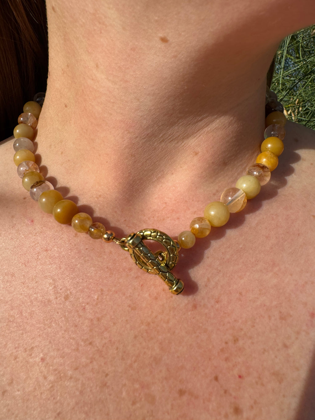 Golden Healer Quartz Necklace with Removable Crescent Moon & Good Luck Charm
