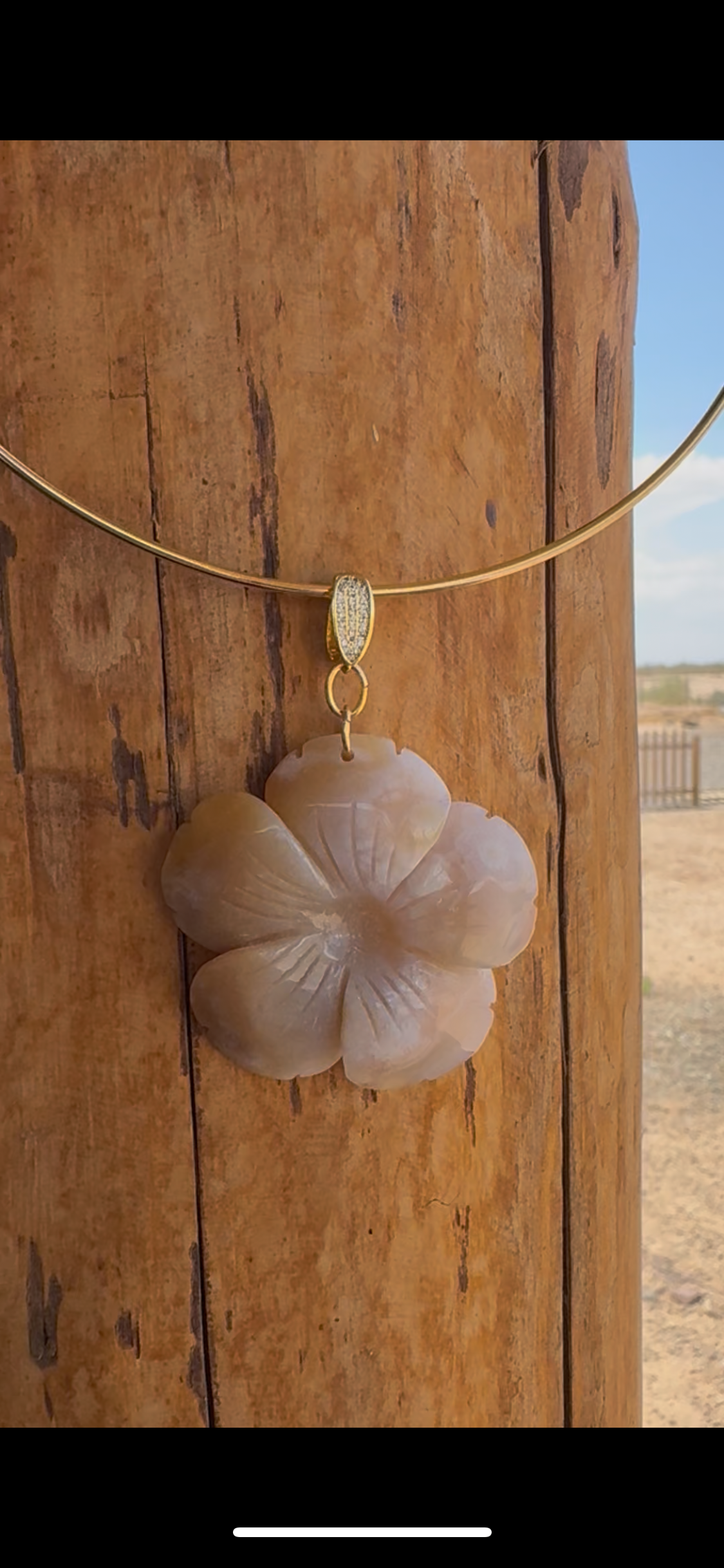Flower Agate Pendant on Gold-Plated Choker Cuff