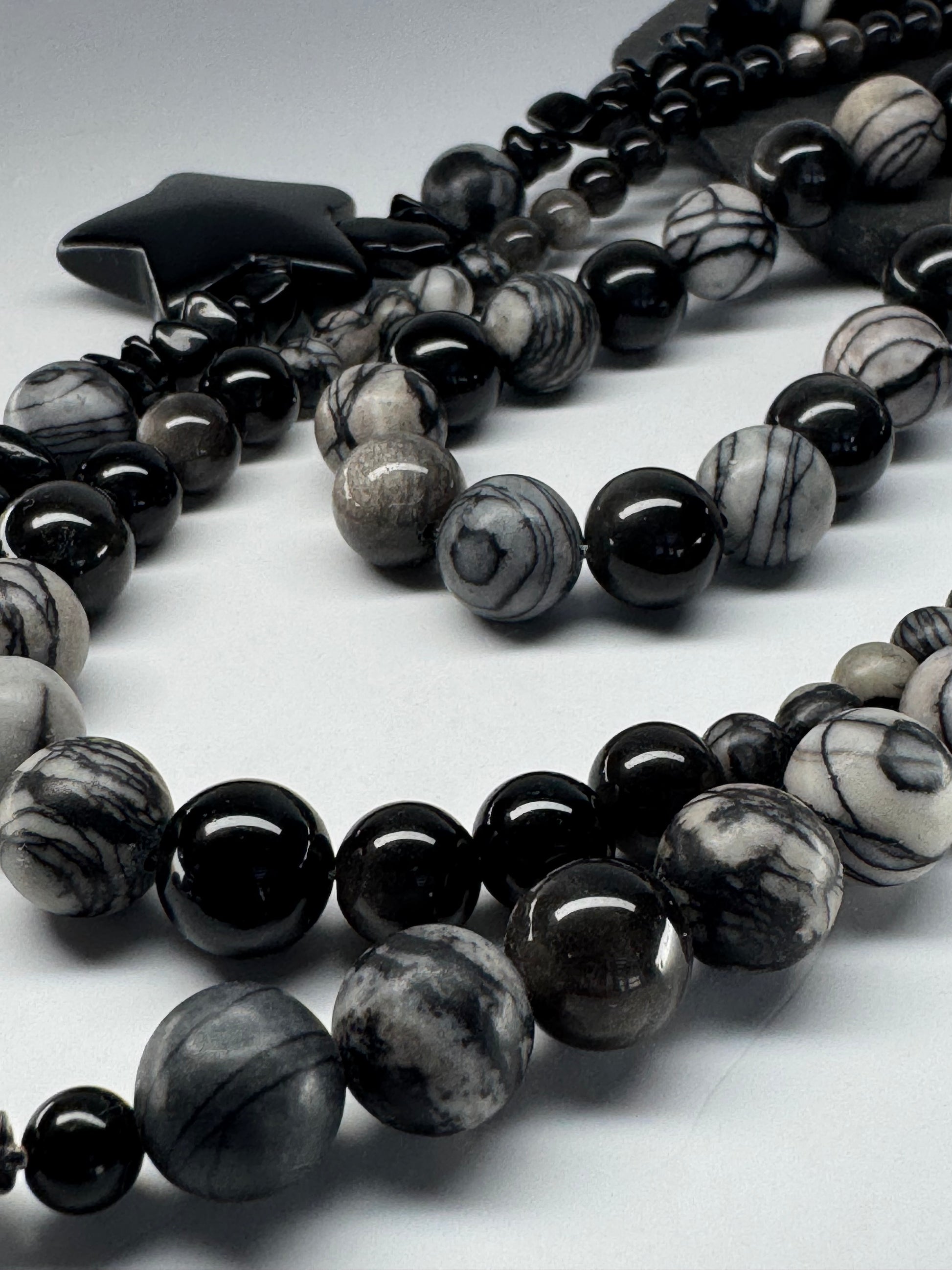 Spiderweb Jasper, Silver Sheen Obsidian - FREE BRACELET